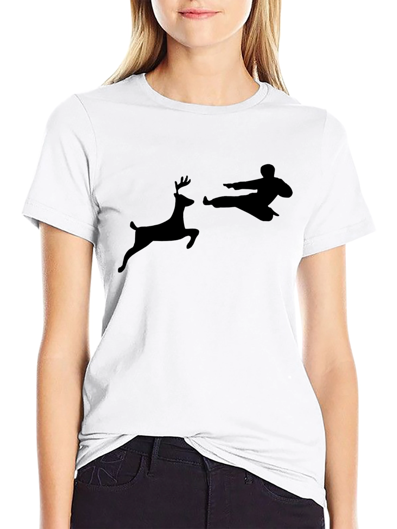 Black Karate Deer Black T-Shirt - Novelty Design view 9