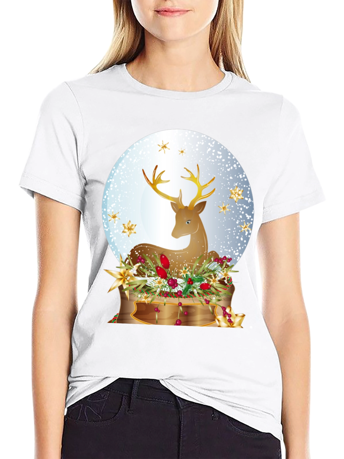 Black Festive Deer Graphic T-Shirt - Holiday Season Apparel view 9