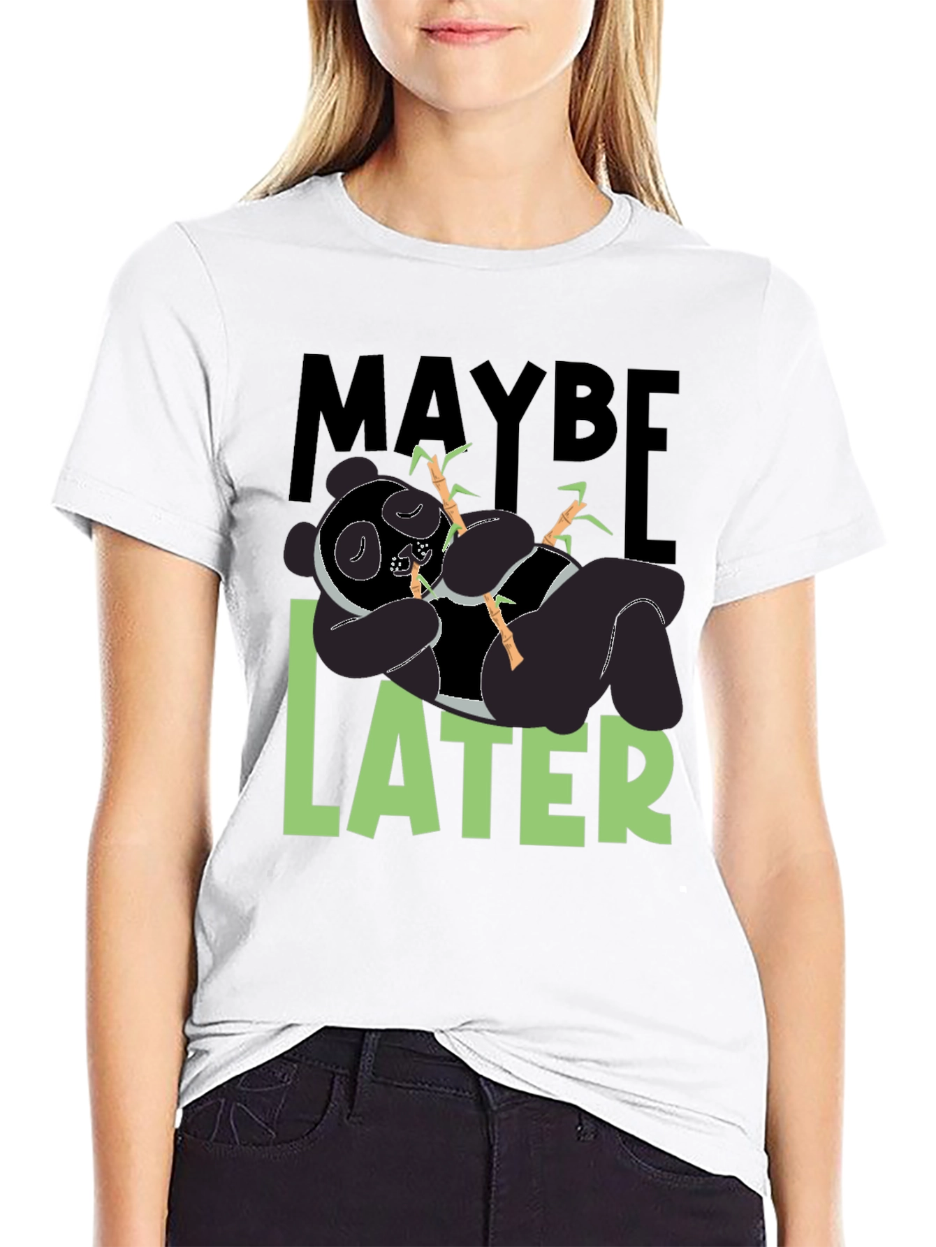 Black Maybe Later Panda T-Shirt - Funny Graphic Tee view 9