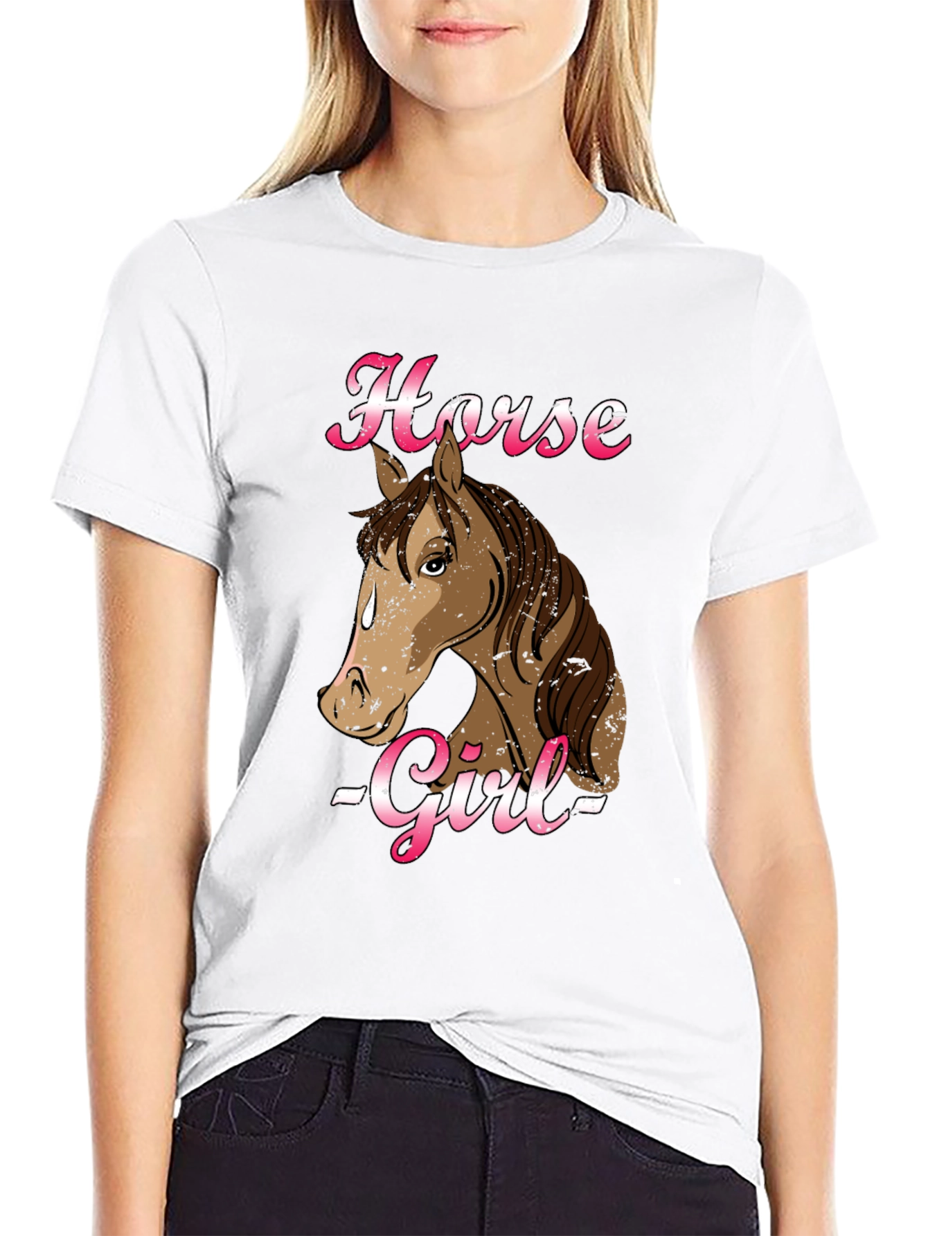 Black Horse Girl Graphic Tee - Black Cotton Shirt view 9