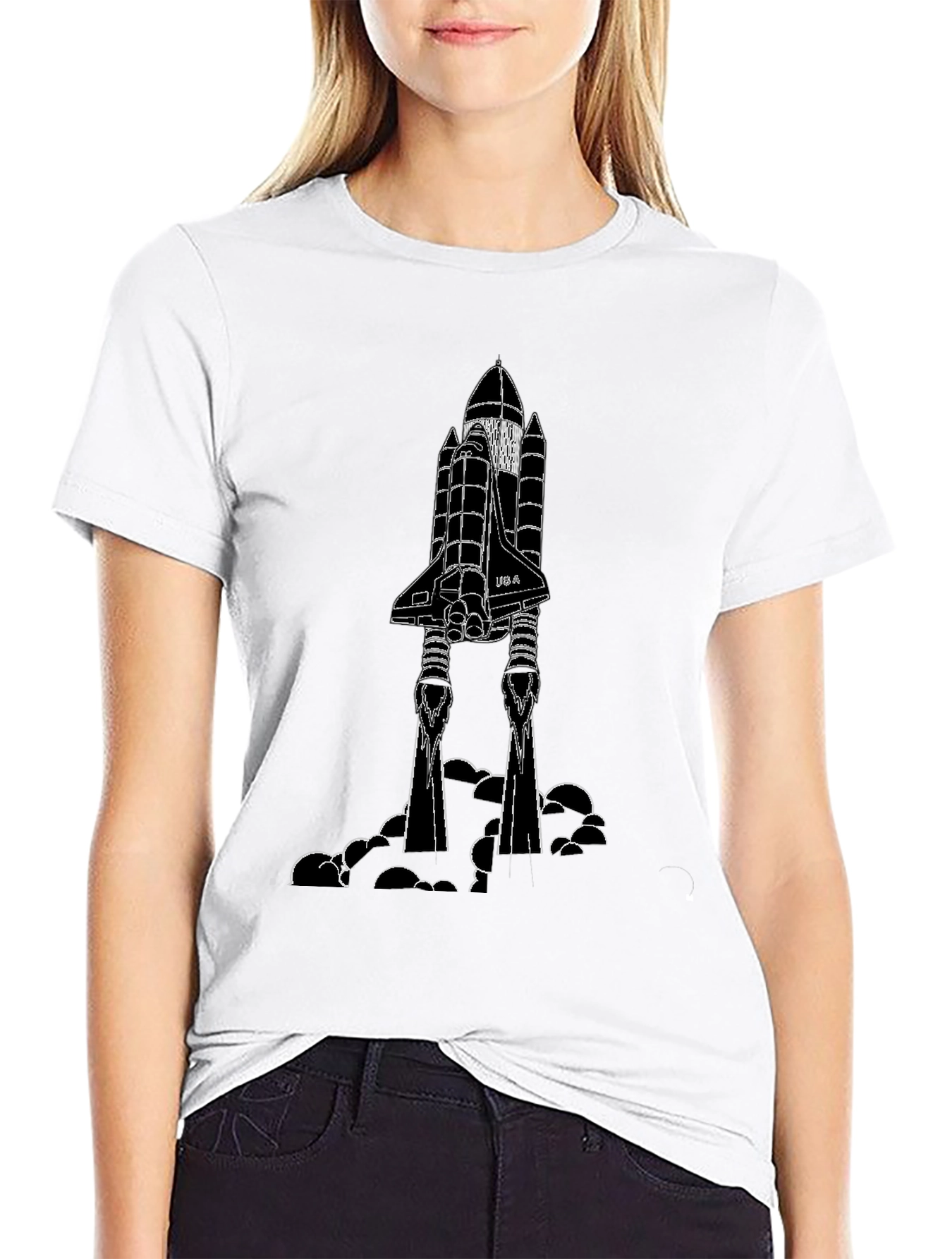 Black Space Shuttle Graphic Tee - Black Cotton Blend view 9