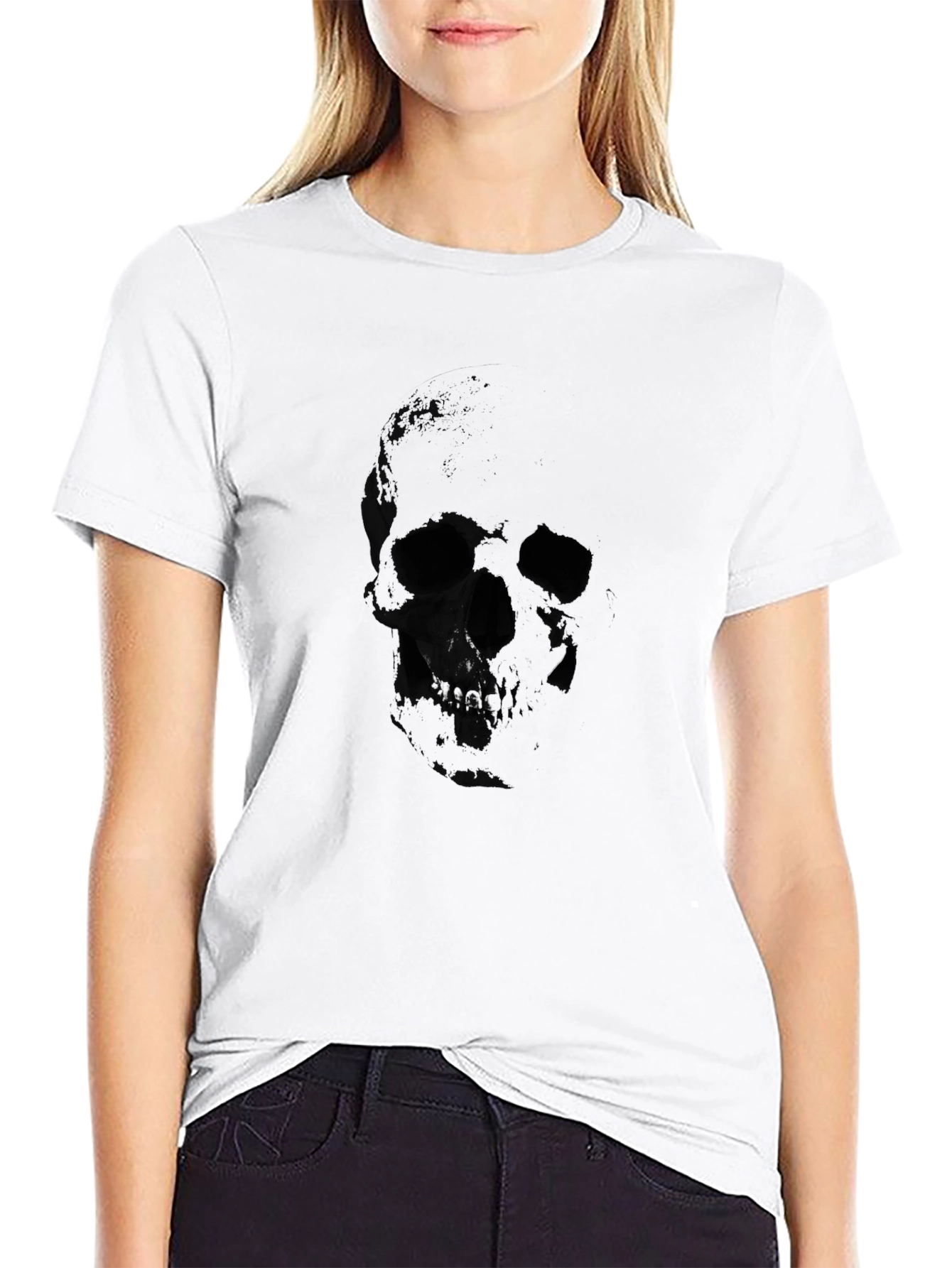 Black Men's Black Skull Graphic T-Shirt view 9