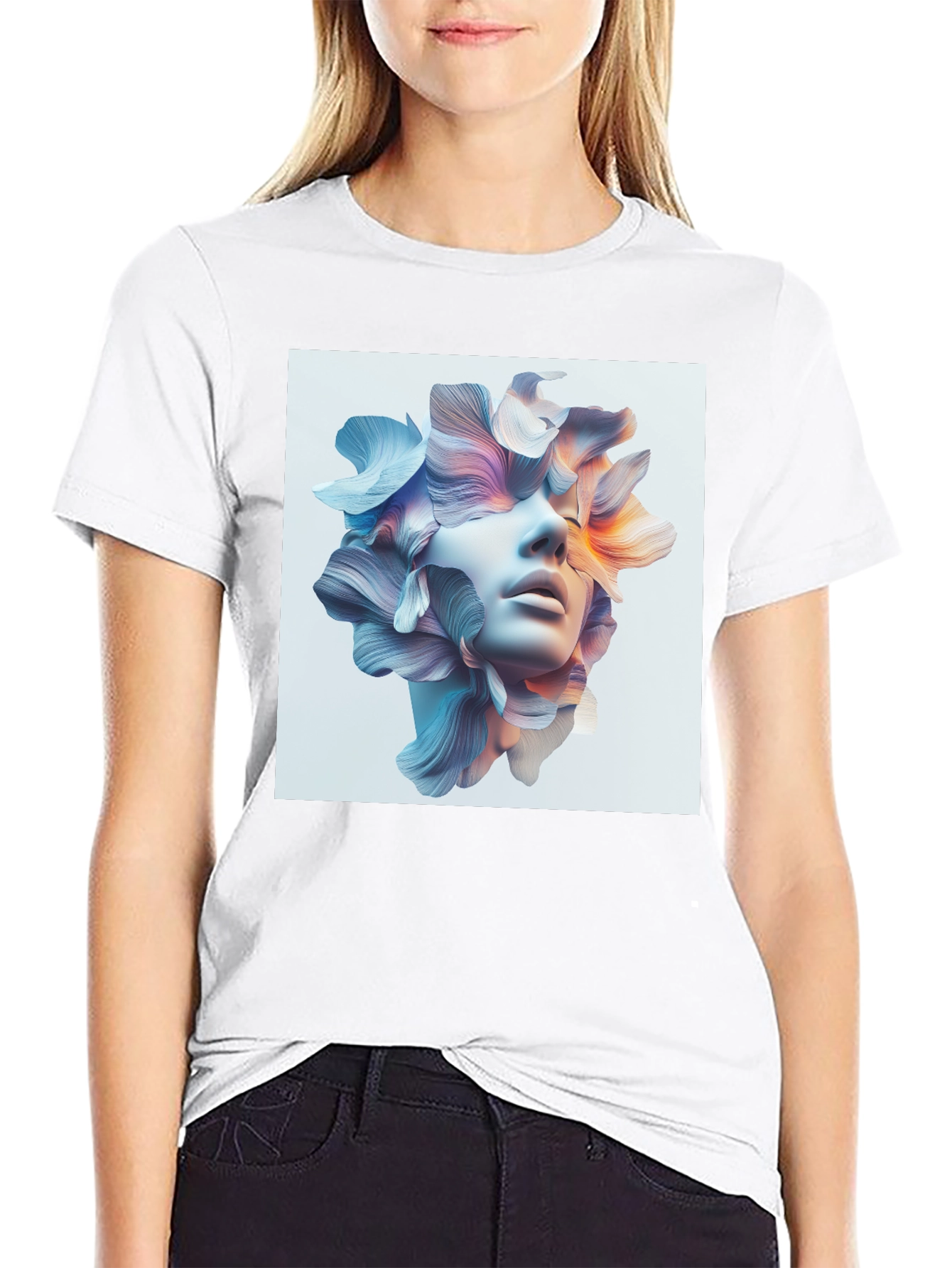 Black Floral Face Graphic Tee - Modern Art T-Shirt view 9