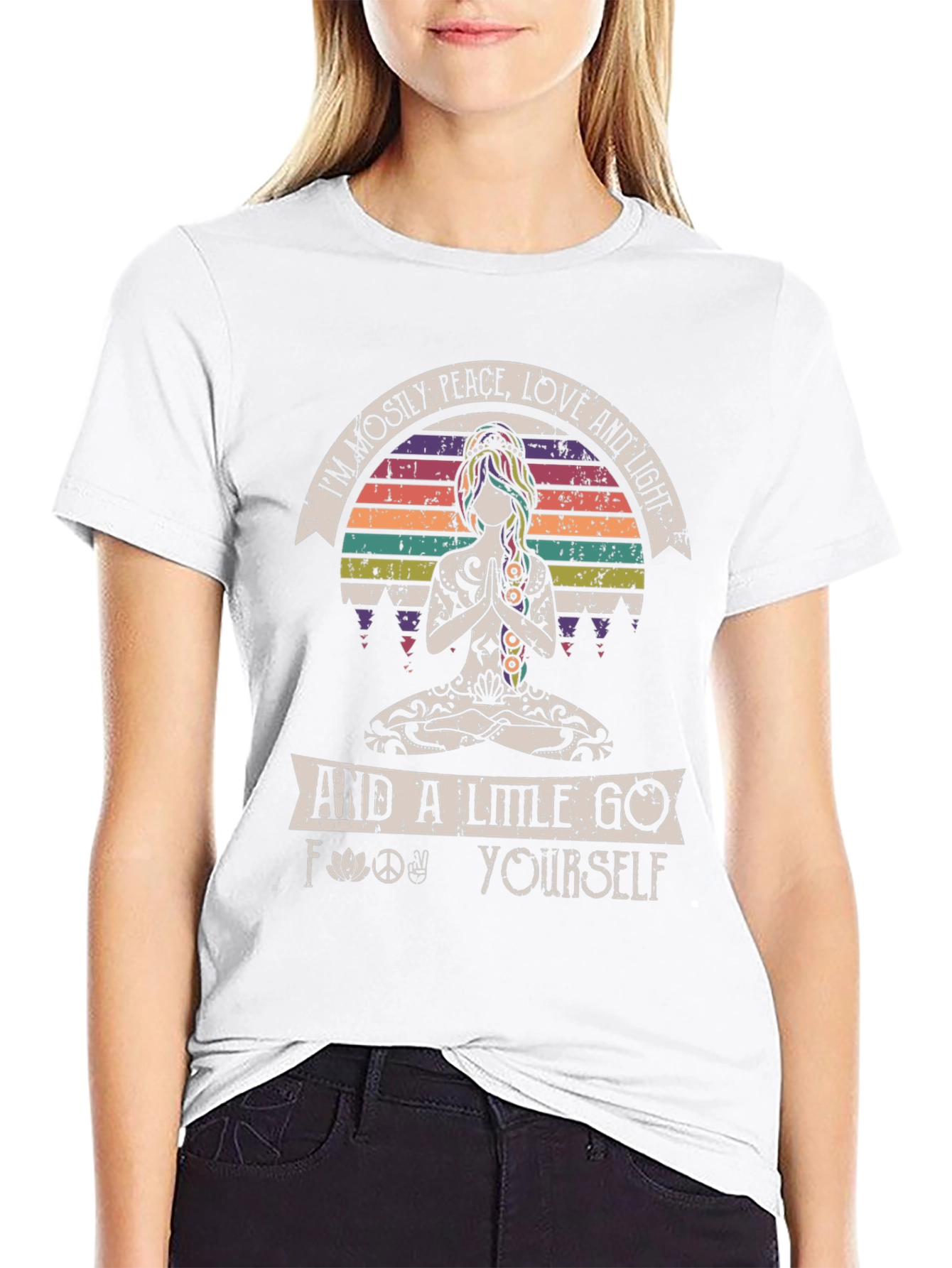 Black Peace Love Light & Go Yoga T-Shirt view 9