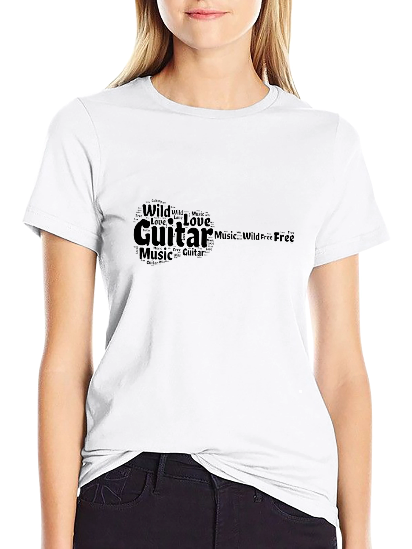 Black Guitar Music Word Art Tee - Black view 9