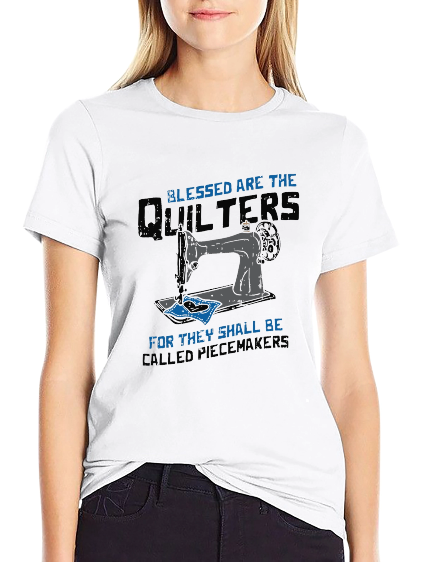 Black Blessed Quilters T-Shirt, Sewing Machine Tee view 9