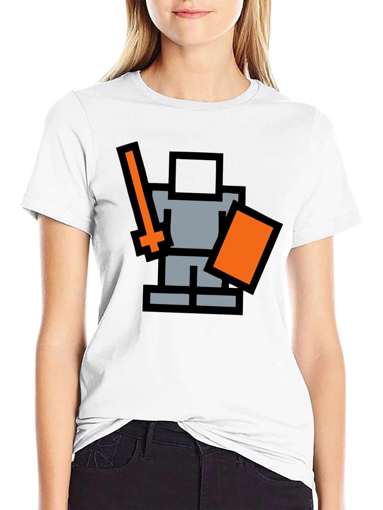 Black Pixel Knight Black T-Shirt - Retro Gaming Style view 9