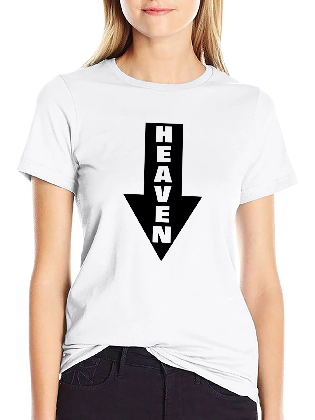 Black Heaven Down Arrow Graphic Tee - Black Casual T-Shirt view 9
