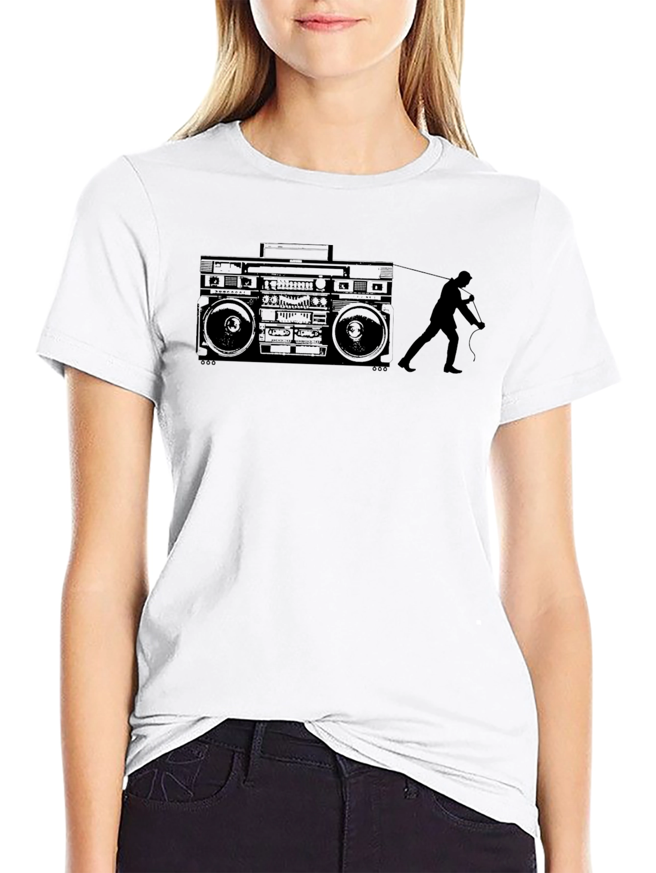 Black Retro Boombox Pull T-Shirt - Classic Cool view 9