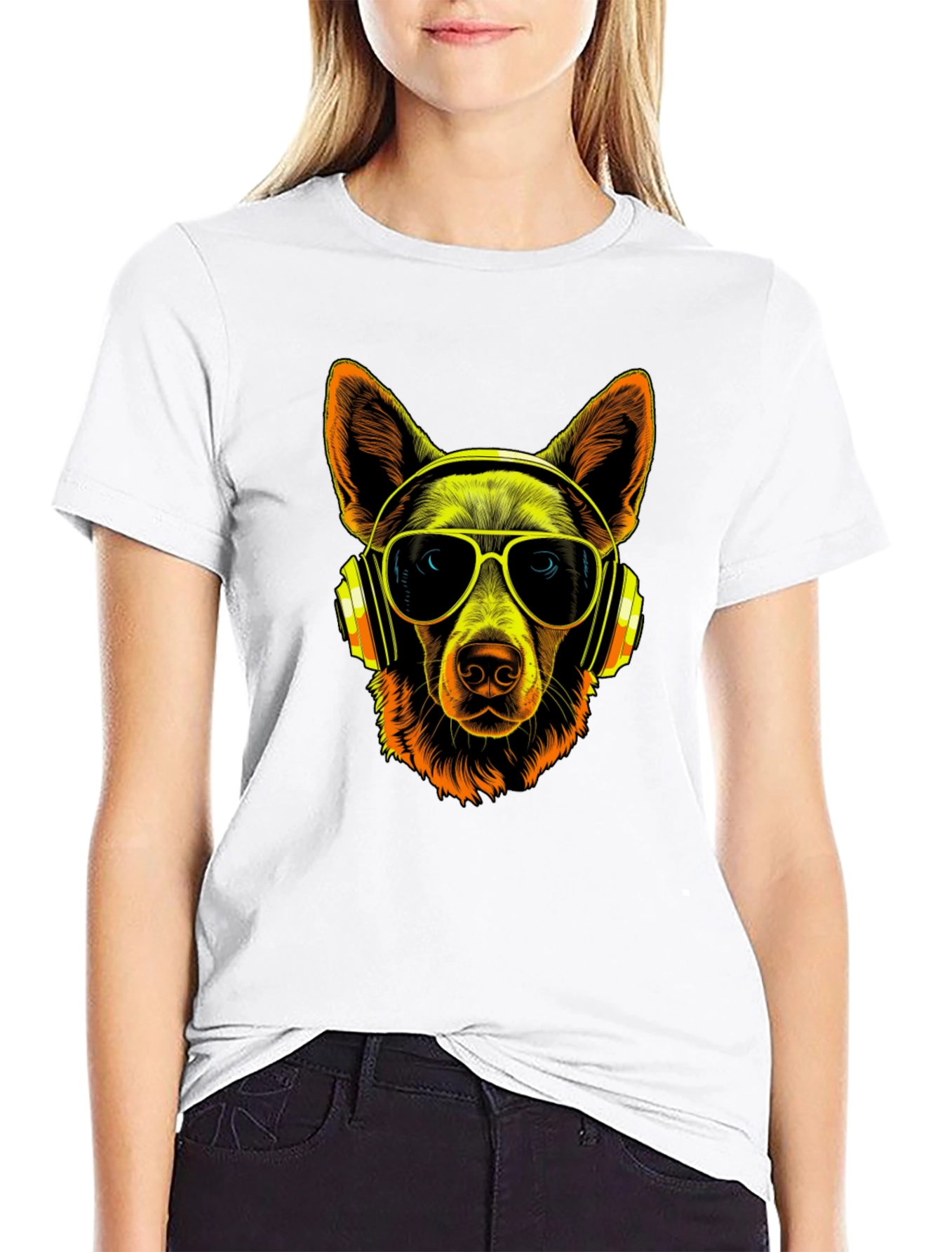 Black Dog DJ T-Shirt - Cool Canine with Headphones & Shades view 9