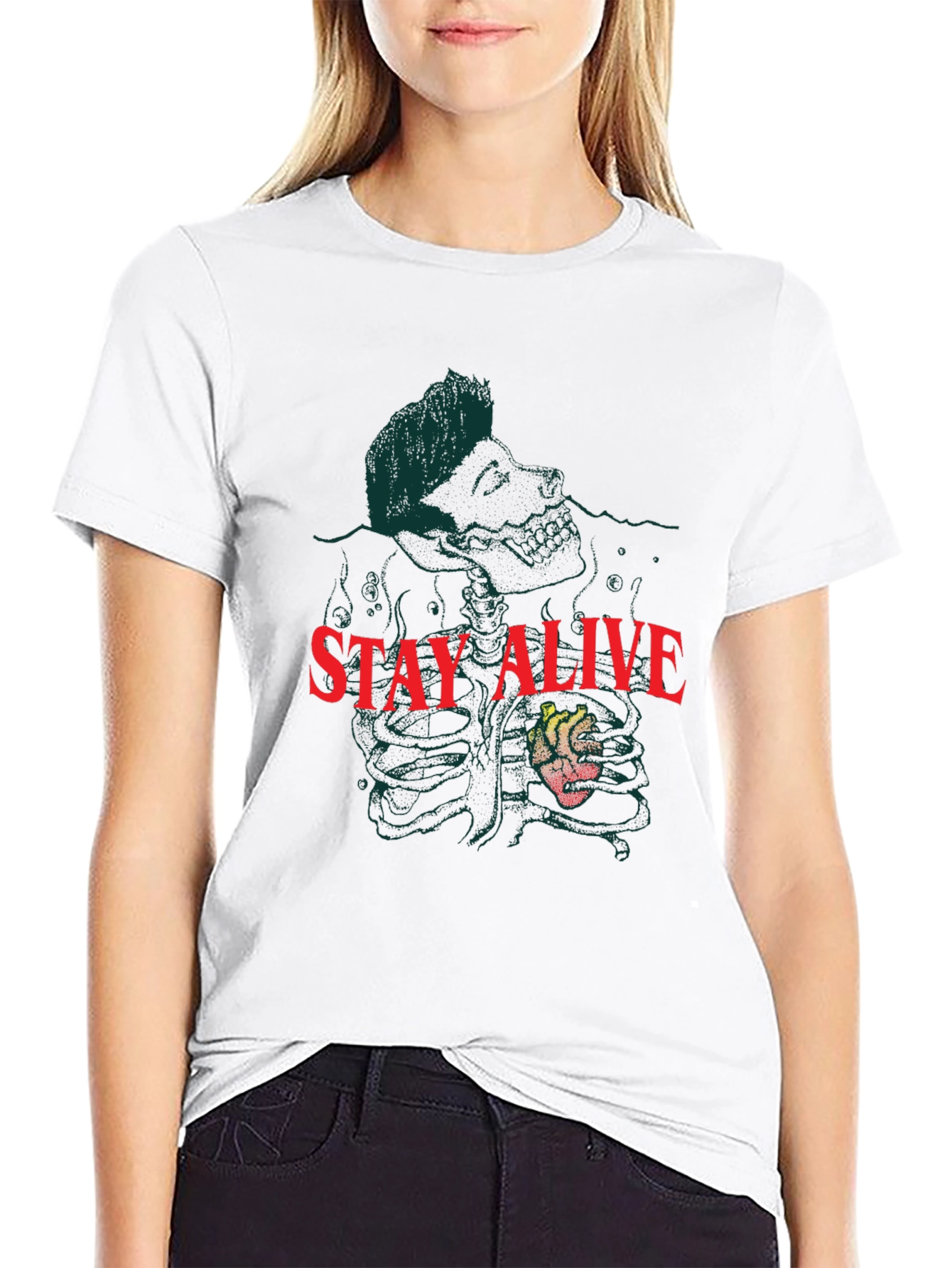 Black Stay Alive Graphic Tee - Black Crew Neck Cotton T-Shirt view 9