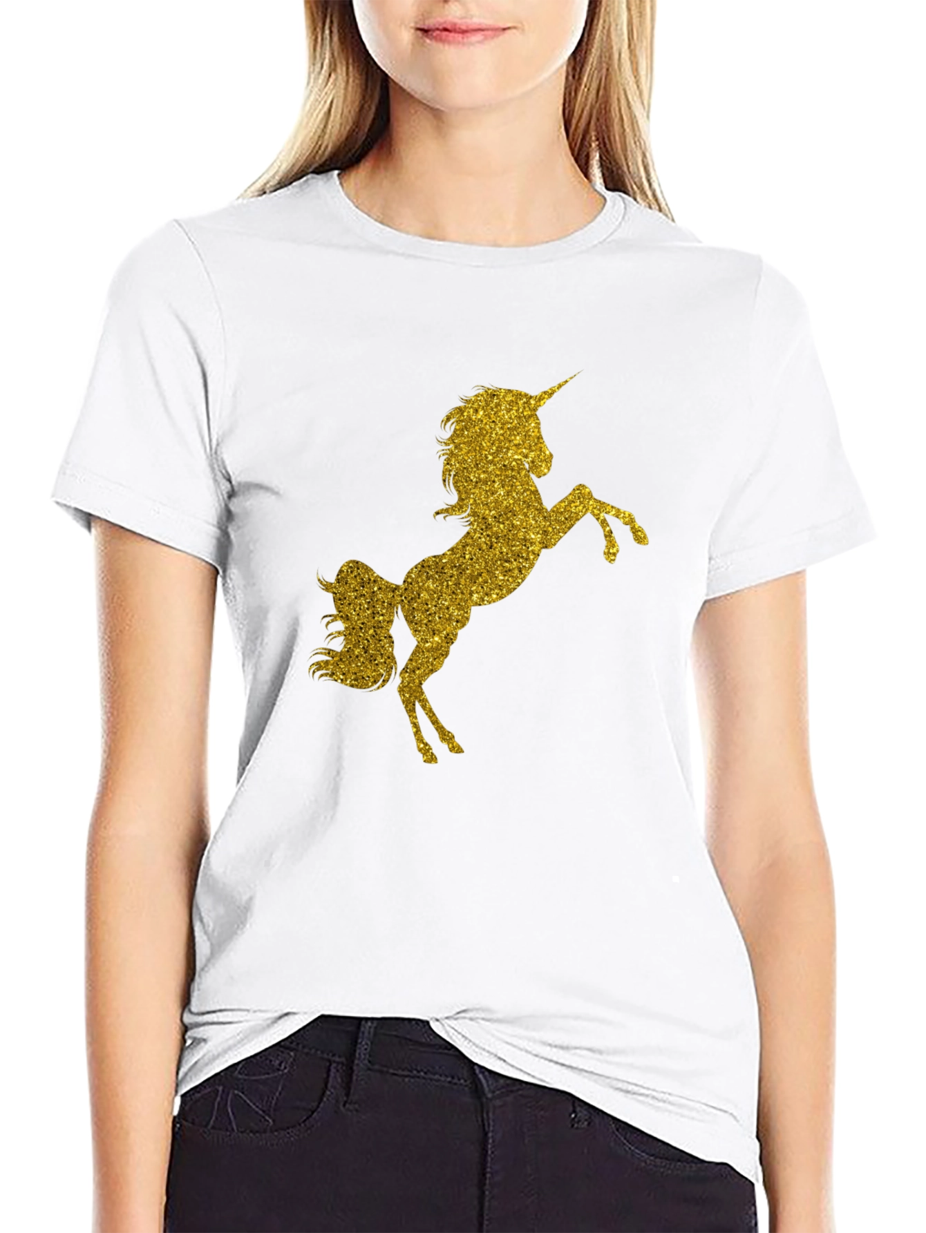 Black Gold Glitter Unicorn Black T-Shirt view 9