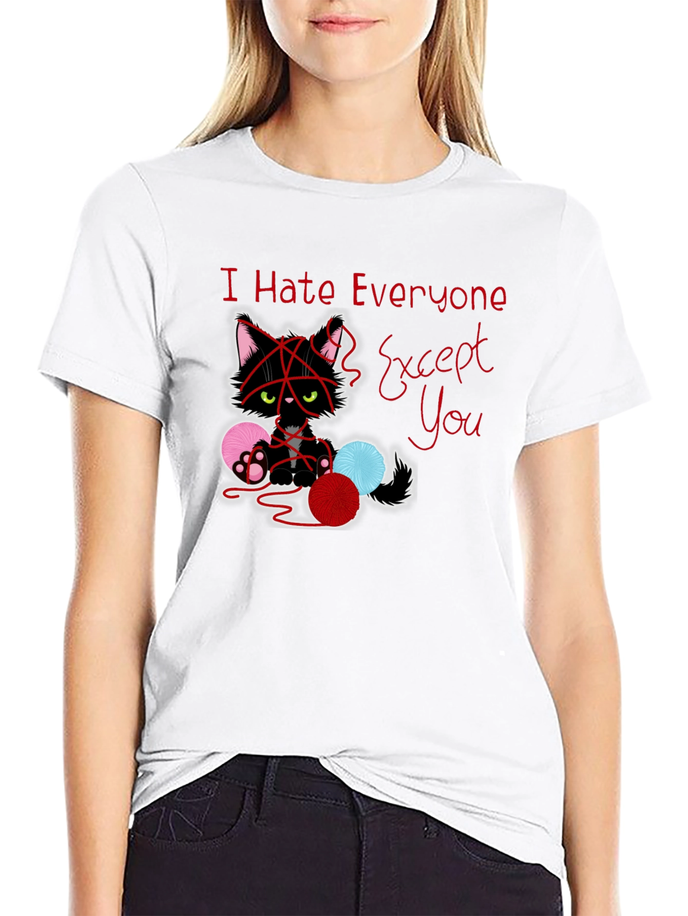 Black I Hate Everyone Except You Cat T-Shirt view 9