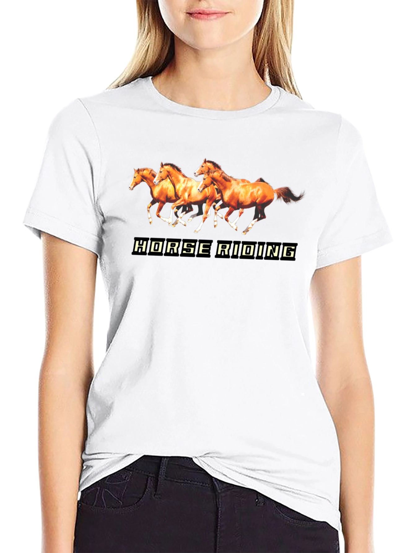 Black Horse Riding Graphic Print T-Shirt view 9