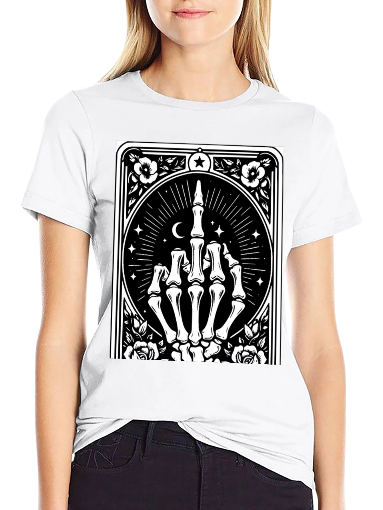 Black Skeleton Hand Graphic Black T-Shirt view 9
