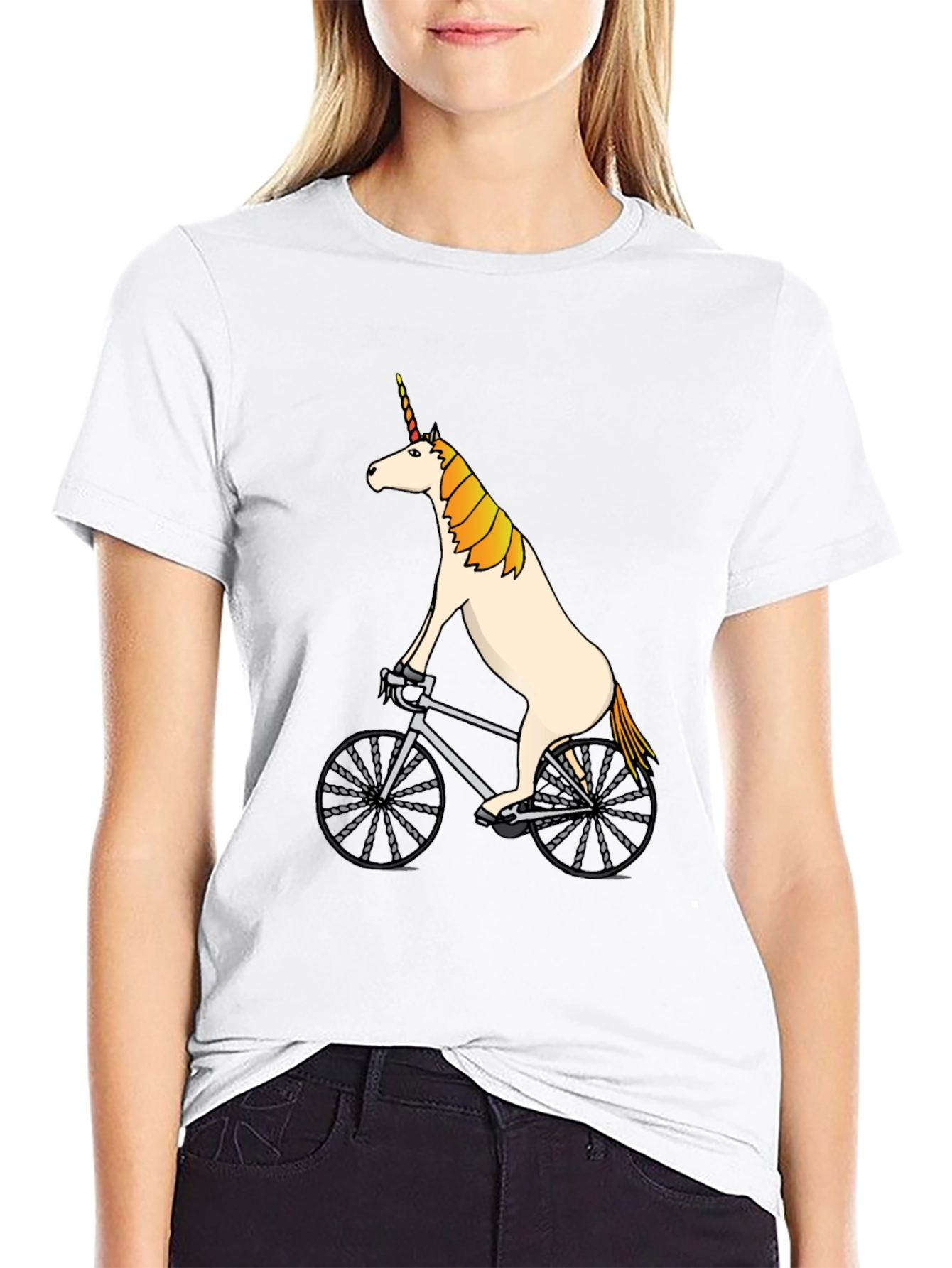 Black Unicorn Riding a Bike T-Shirt - Funny Graphic Tee view 9