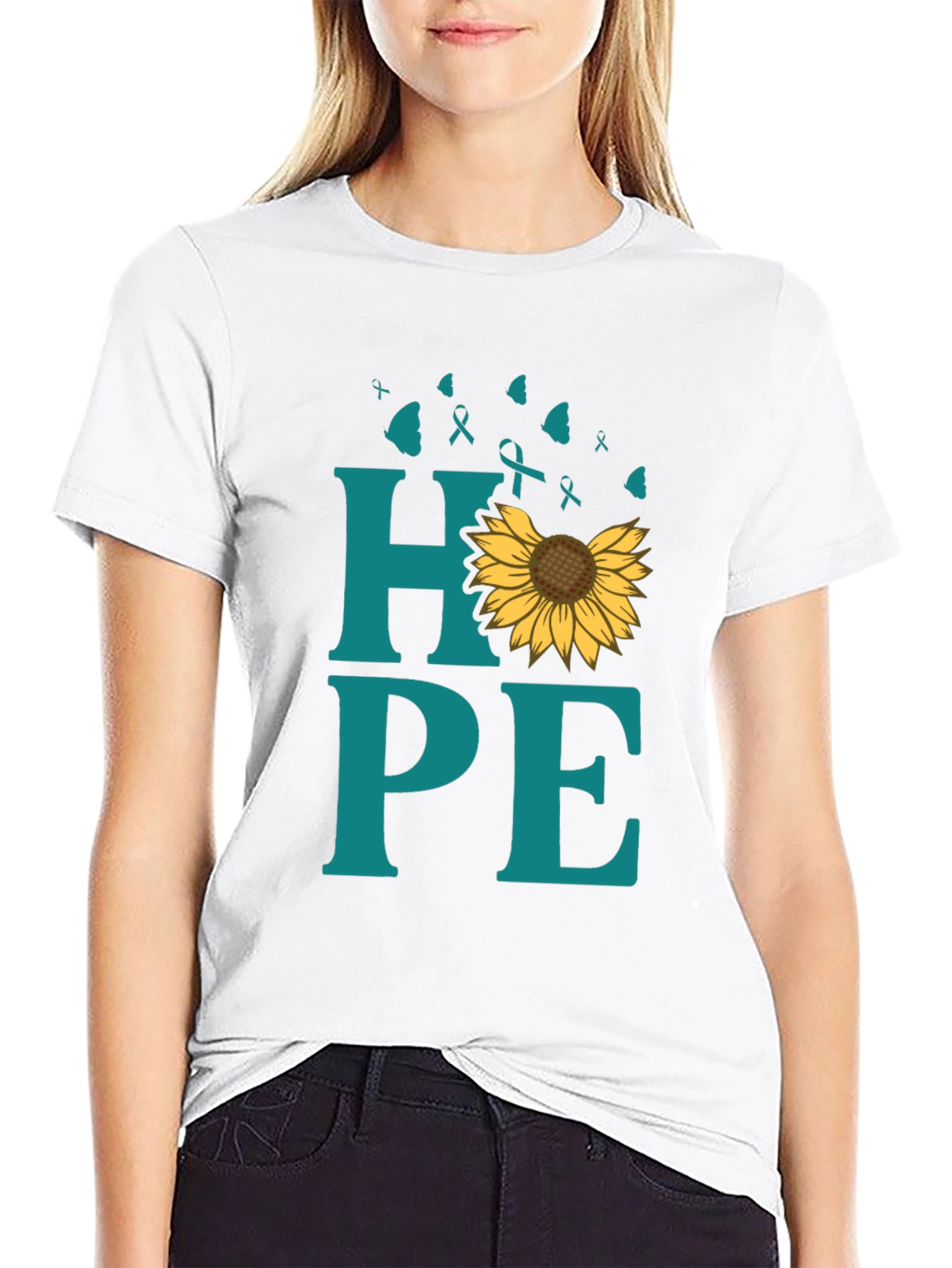 Black Hope Sunflower Ribbon Graphic T-Shirt view 9