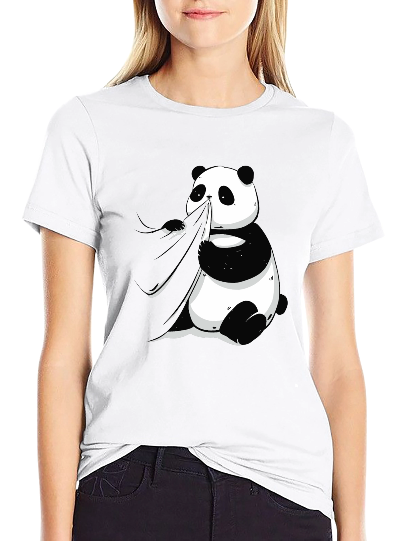Black Panda Eating Bamboo Graphic Tee - Men's Black T-Shirt view 9