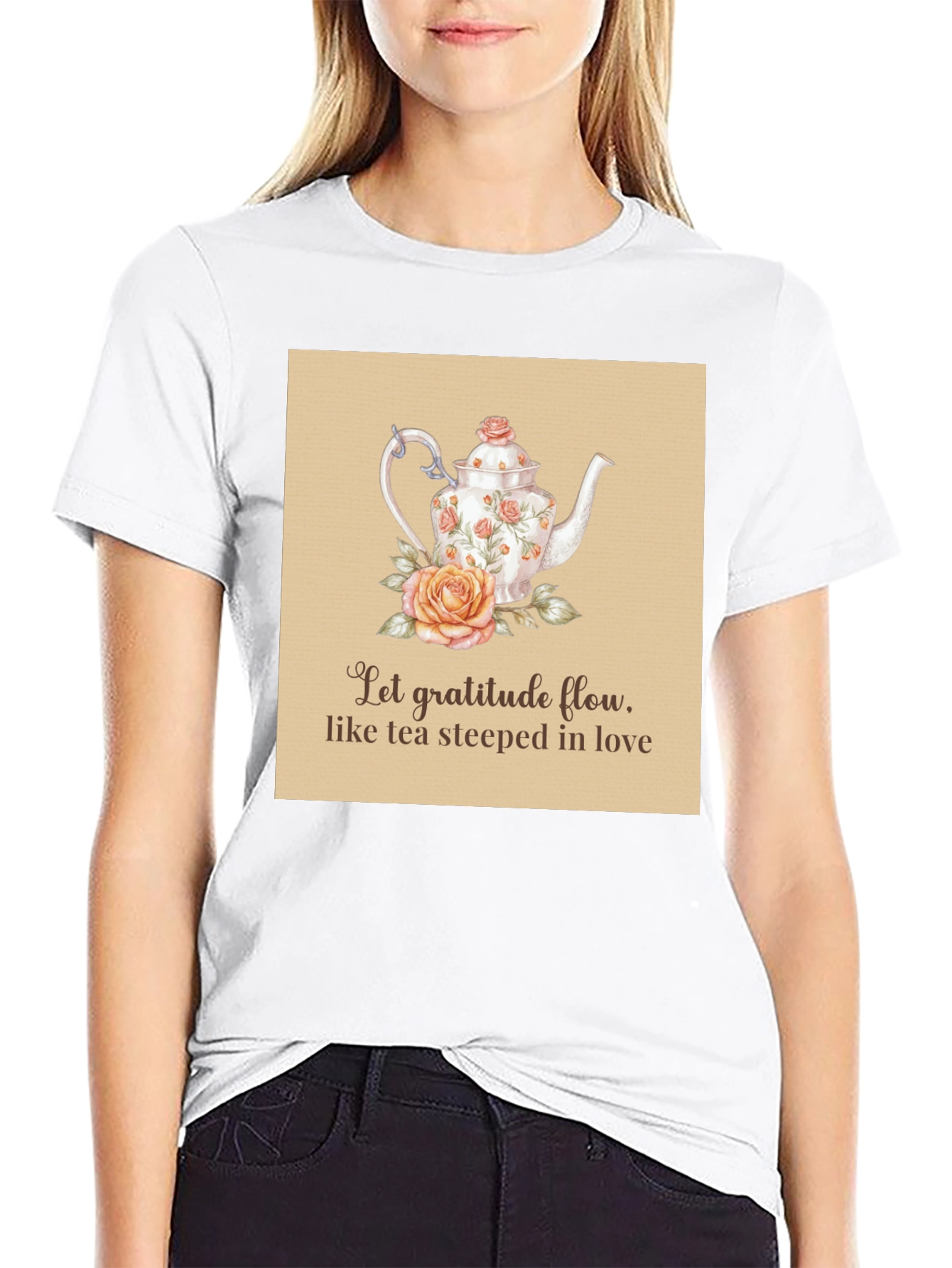 Black Gratitude Tea T-Shirt - Steeped in Love Design view 9