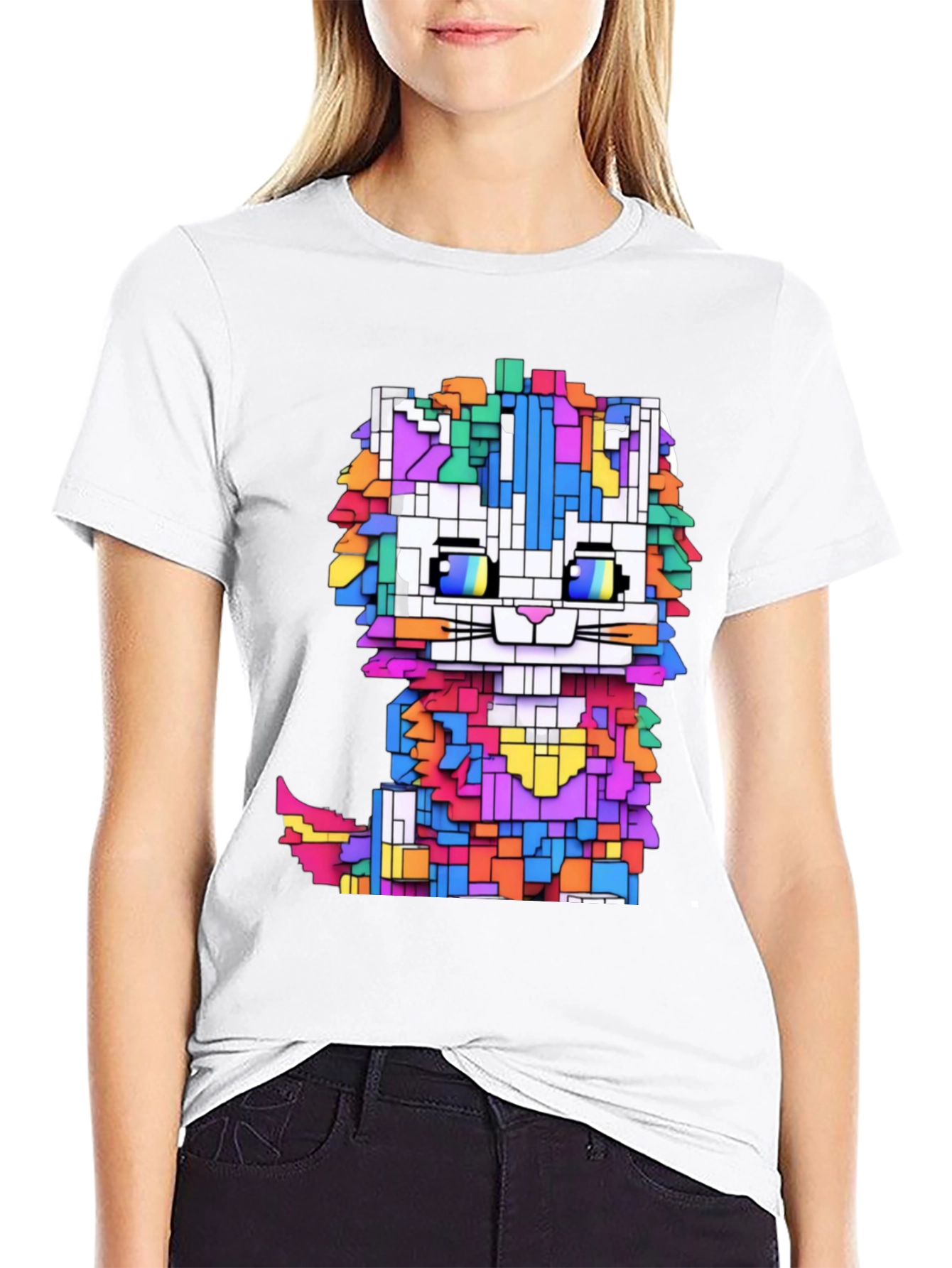 Black Pixel Cat T-Shirt - Funky Geometric Design view 9