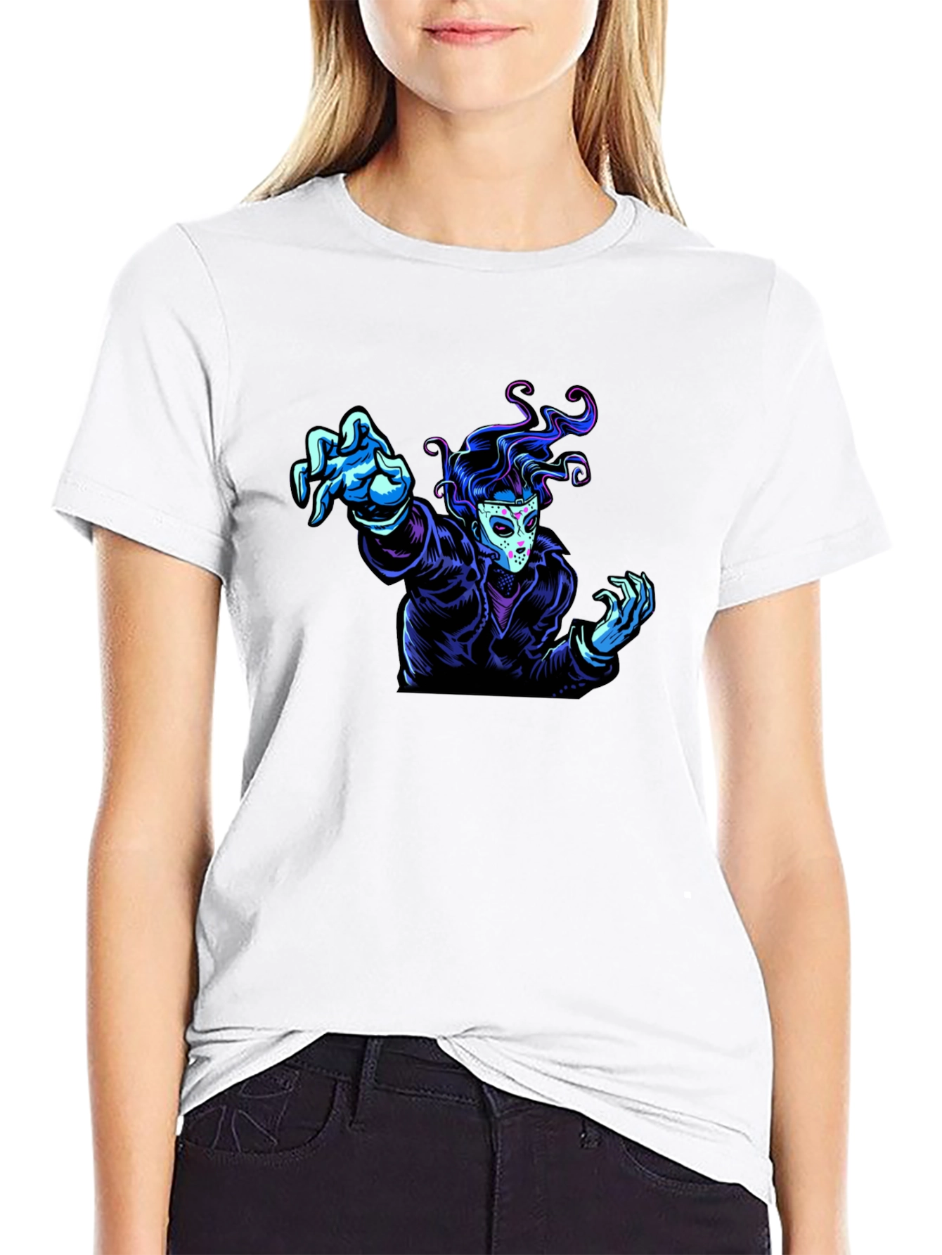 Black Graphic Tee - Masked Figure Design view 9