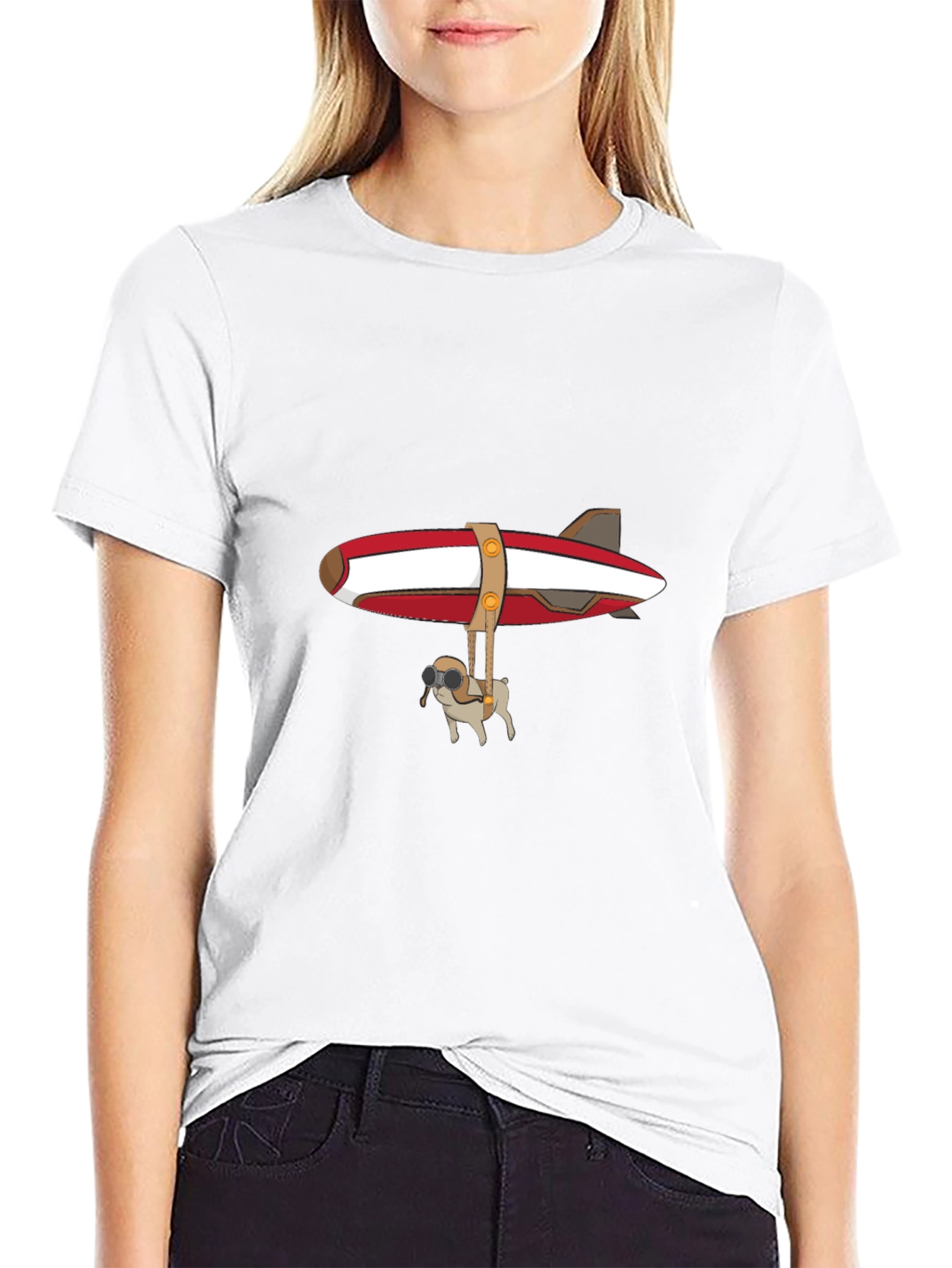 Black Pug Airship T-Shirt - Pilot Dog Design view 9