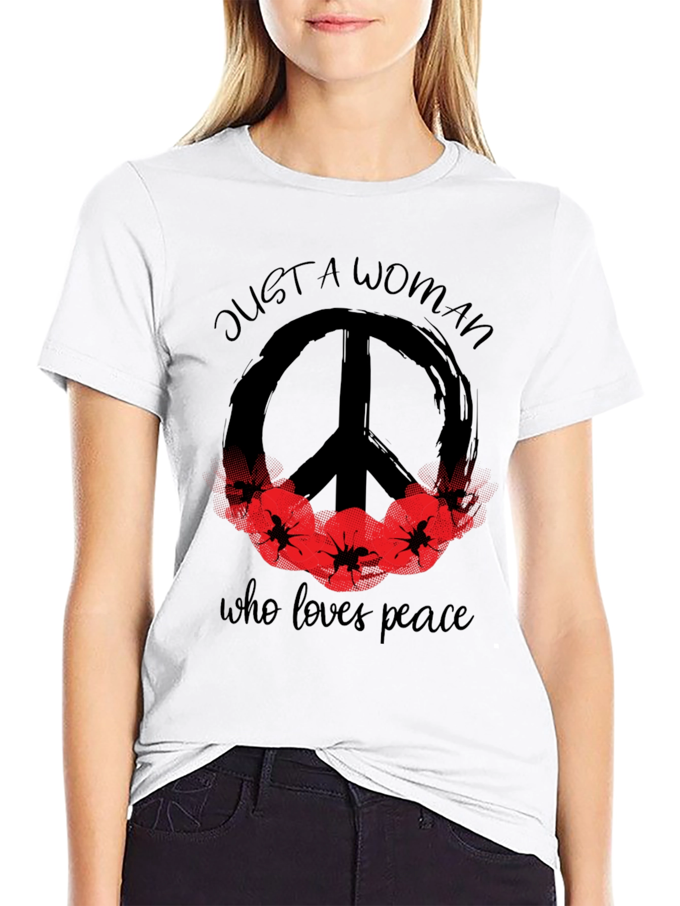Black Peace Loving Woman Graphic T-Shirt view 9