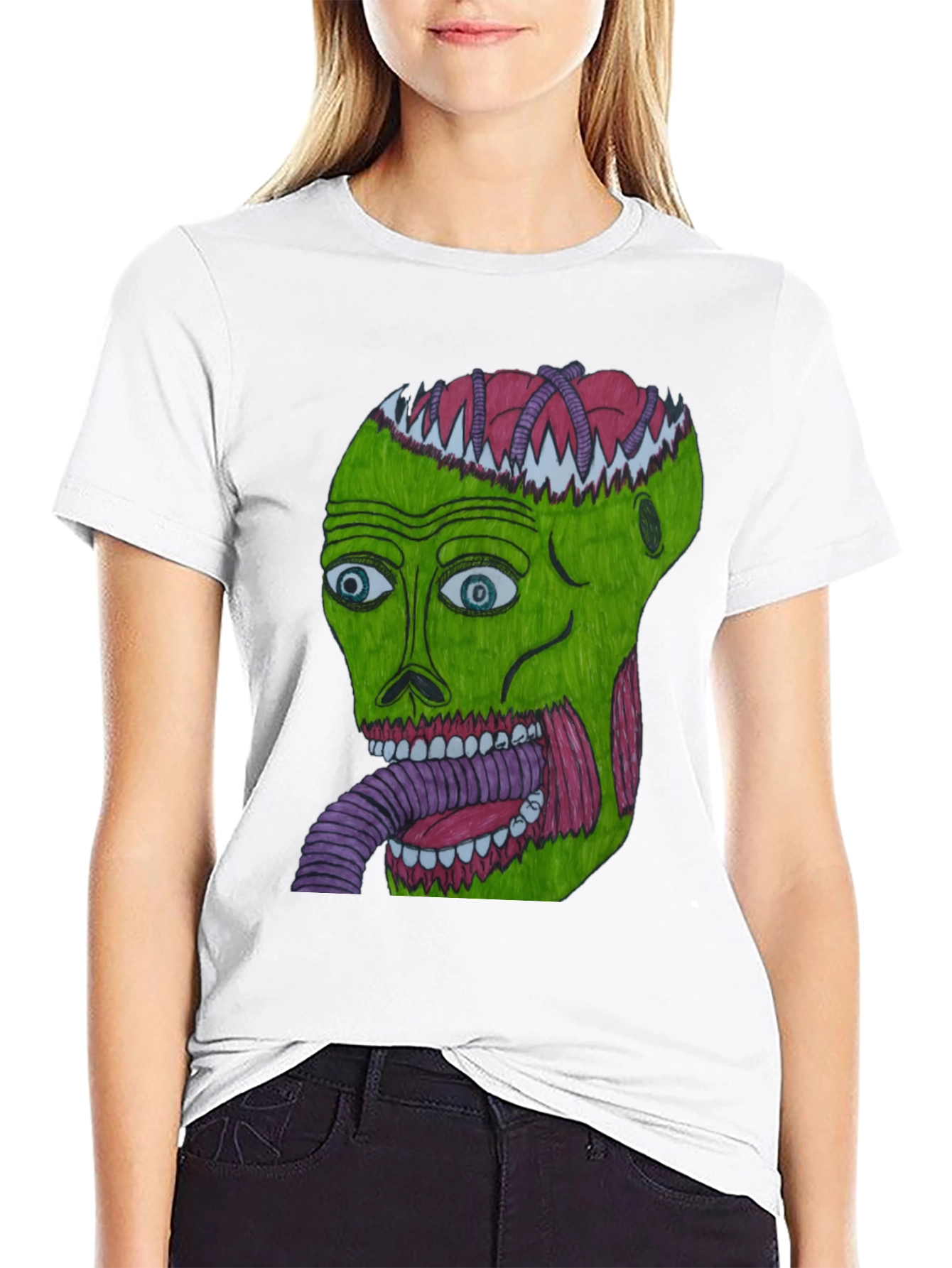 Black Grotesque Green Head Graphic T-Shirt view 9