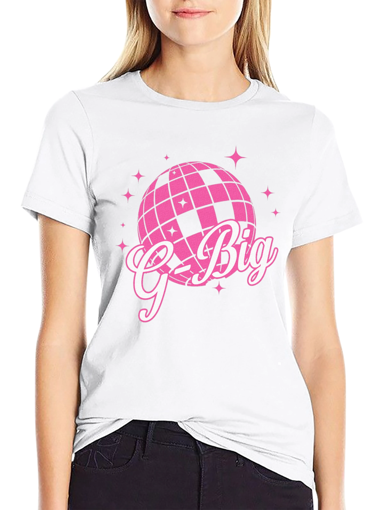 Black G-Big Pink Disco Ball Graphic T-Shirt view 9
