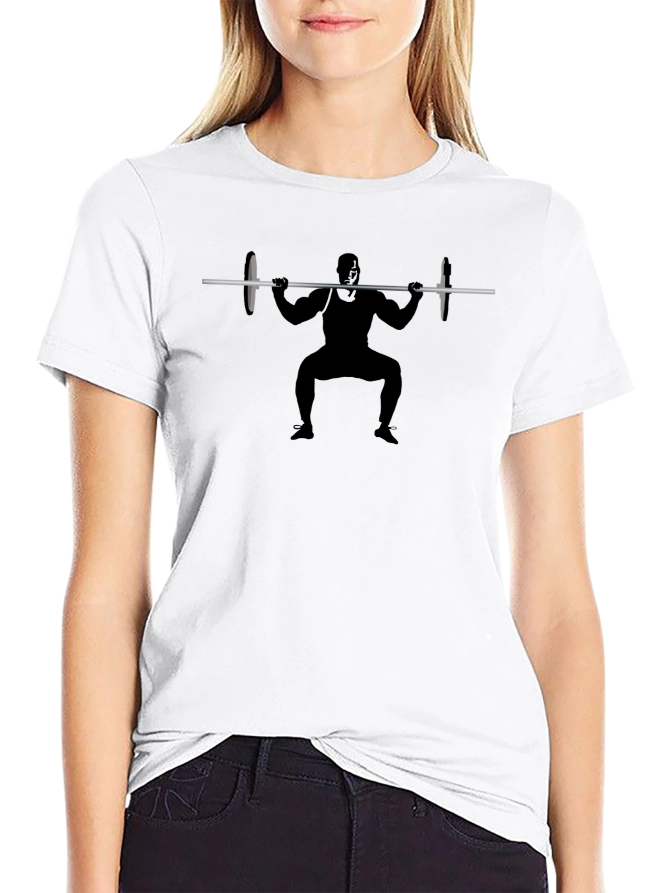 Black Weightlifter Silhouette Black T-Shirt view 9