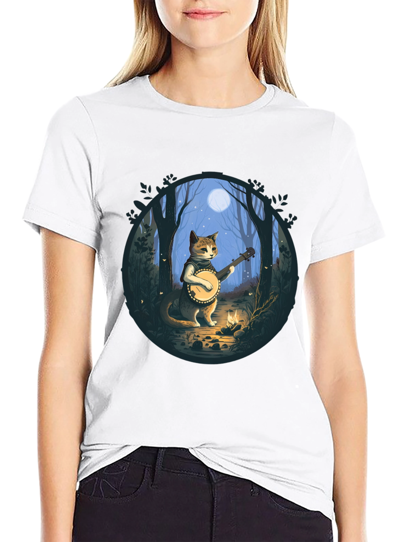 Black Cat Banjo Player Graphic Tee view 9