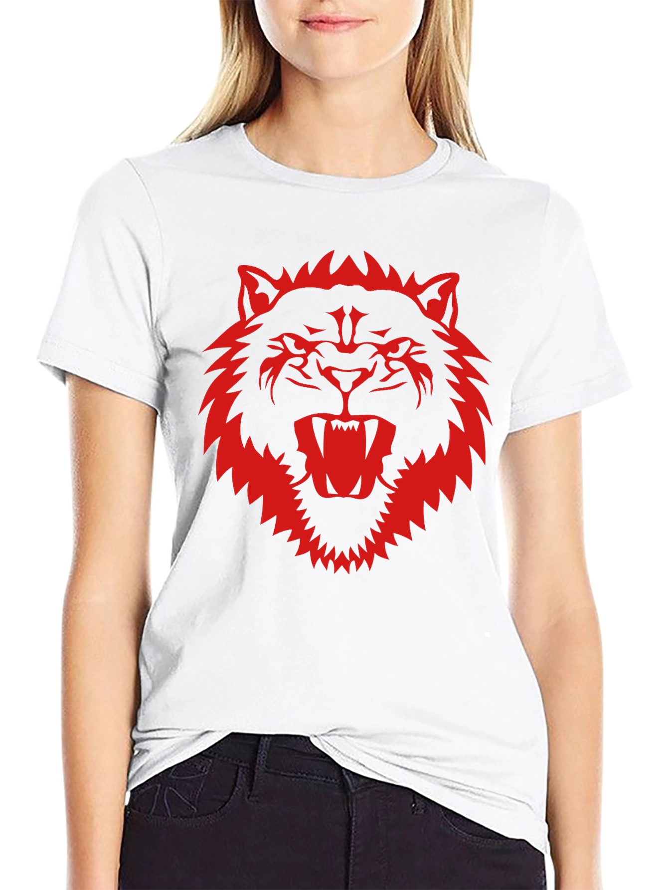 Black Black T-Shirt with Fierce Red Wolf Graphic view 9