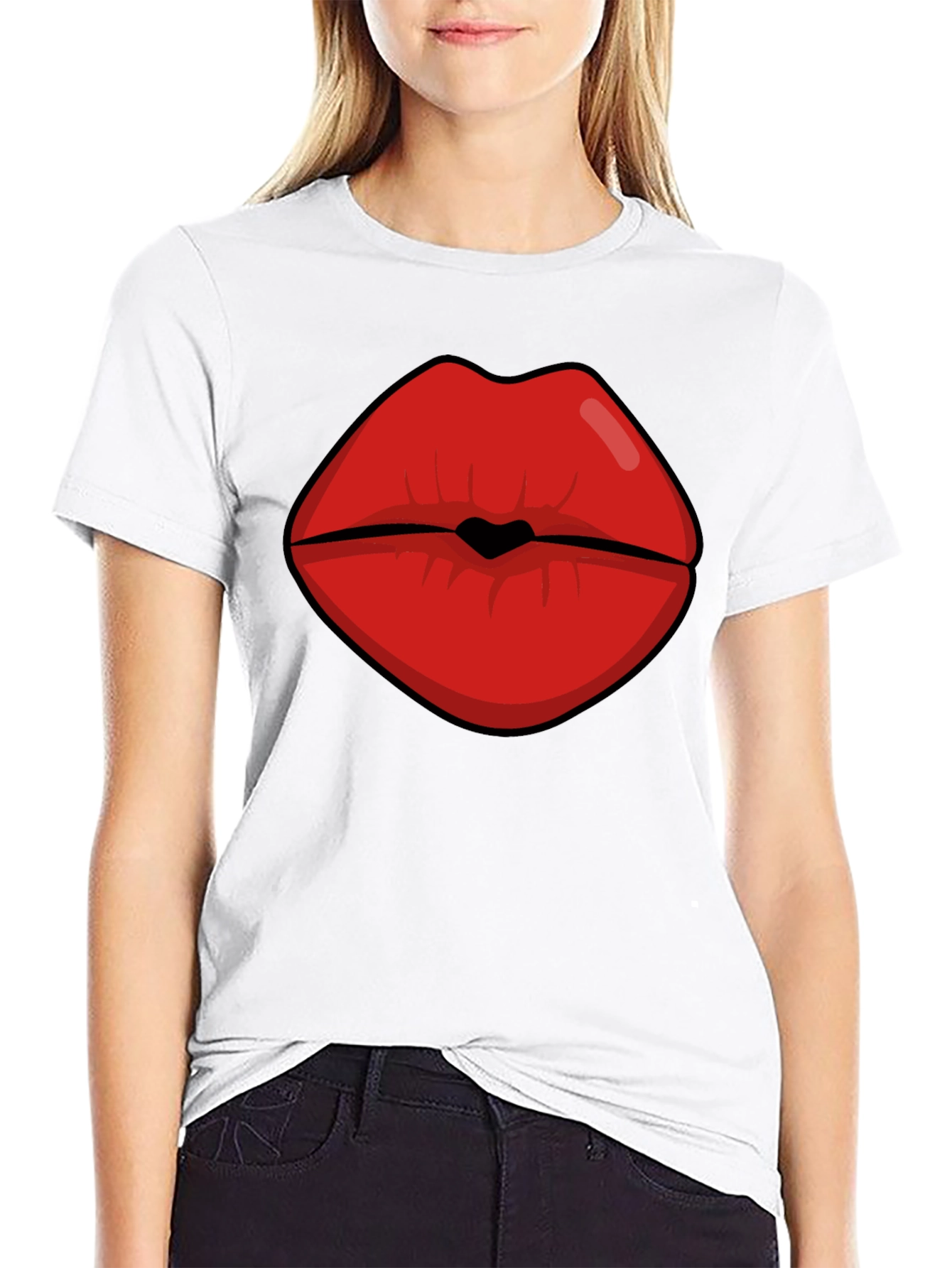 Black Bold Lips Graphic Tee - Black Cotton Blend view 9
