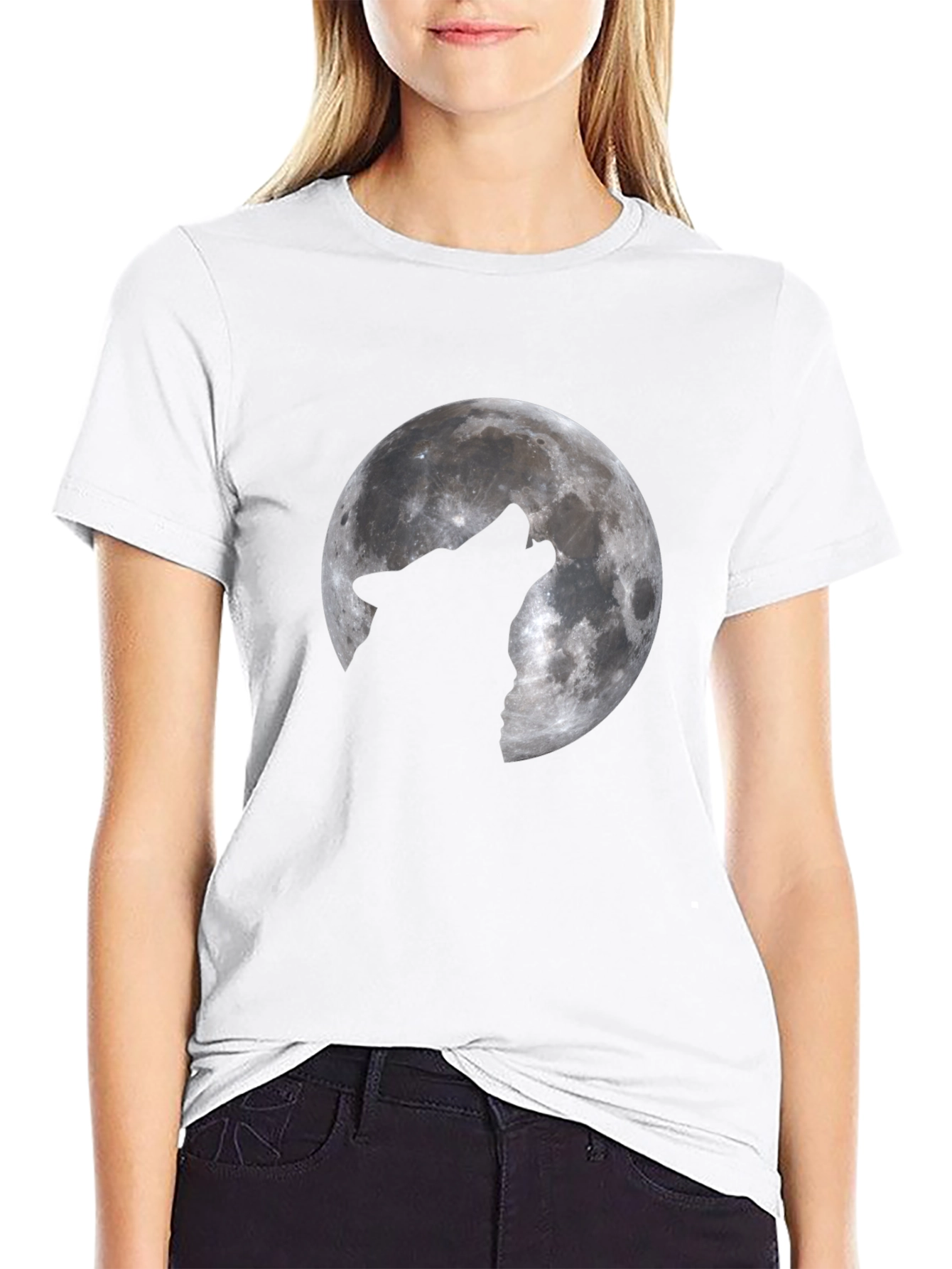 Black Wolf Moon Graphic T-Shirt - Black Cotton Tee view 9
