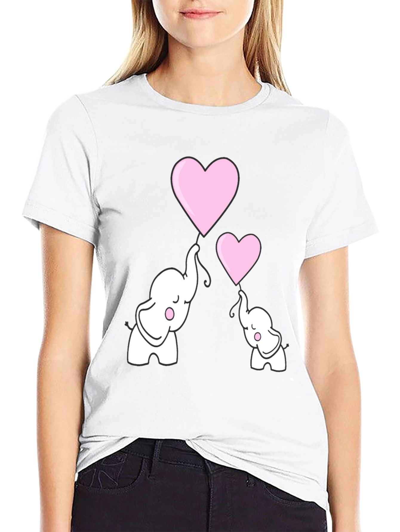 Black Elephant Heart Balloons Graphic T-Shirt view 9