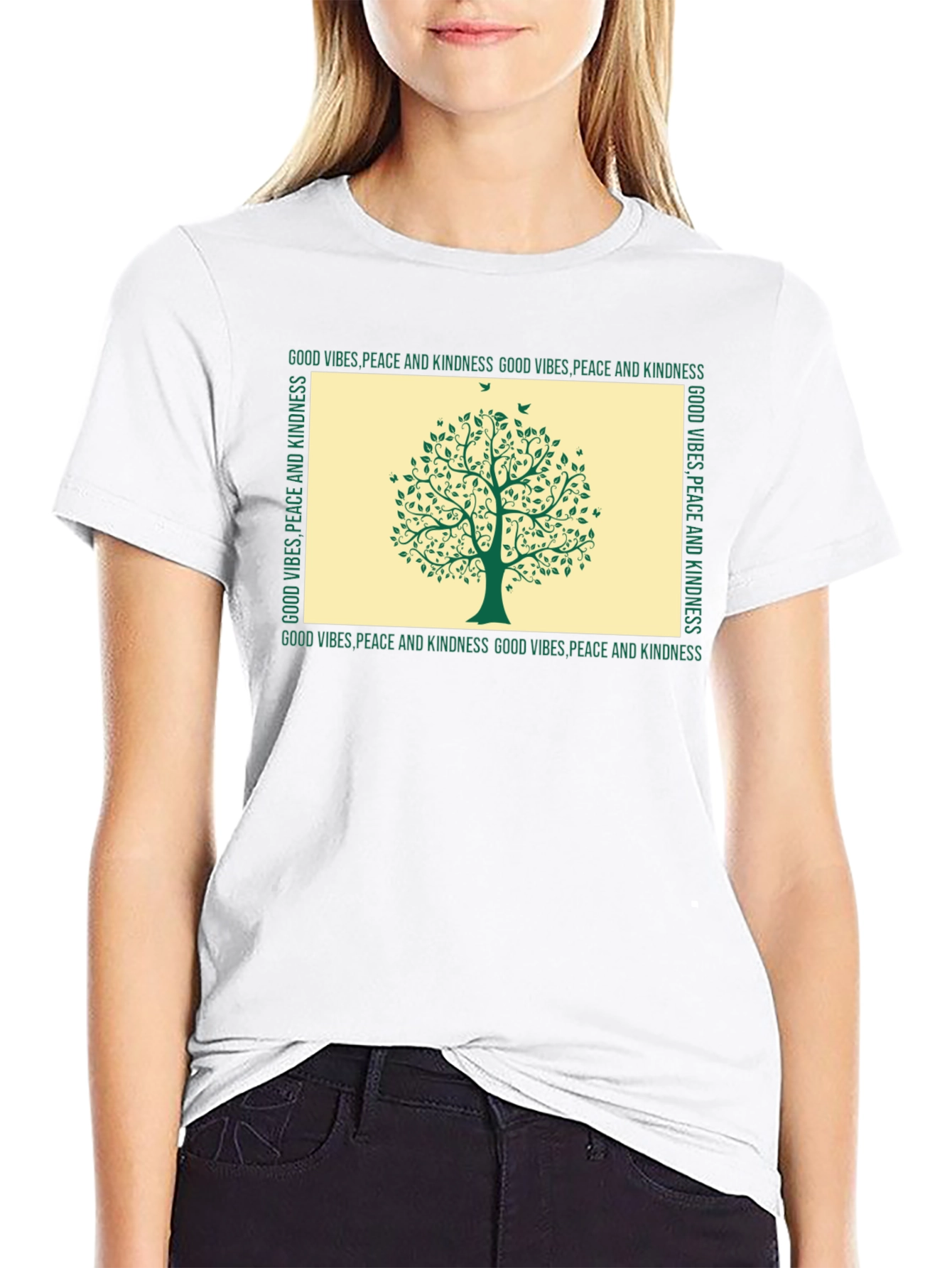 Black Kindness Tree Graphic T-Shirt - Good Vibes, Peace view 9