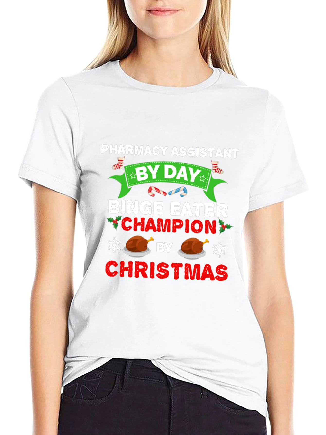 Black Pharmacy Assistant Christmas Binge Eater T-Shirt view 9