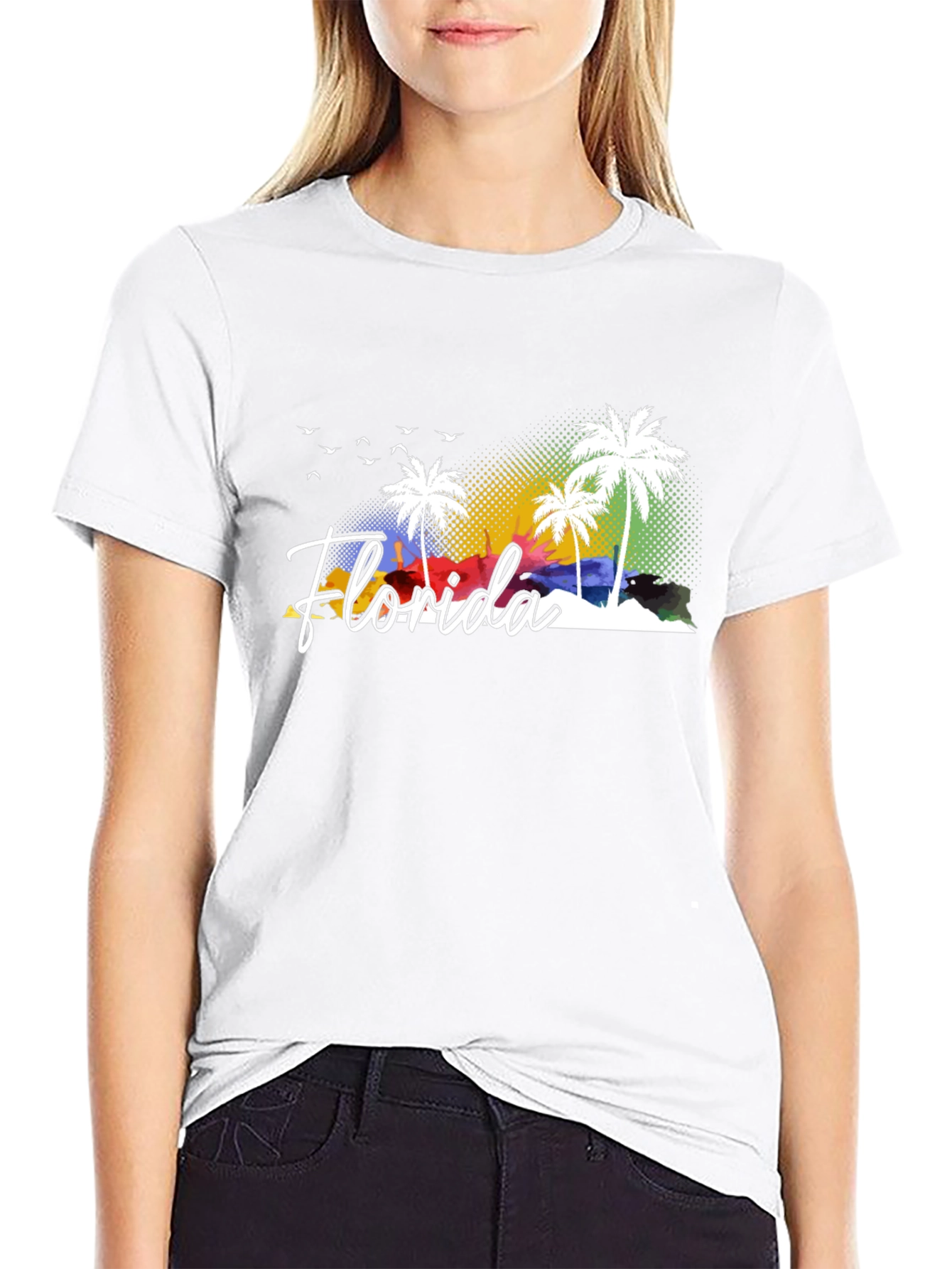 Black Florida Palm Tree Graphic Tee - Black Cotton T-Shirt view 9