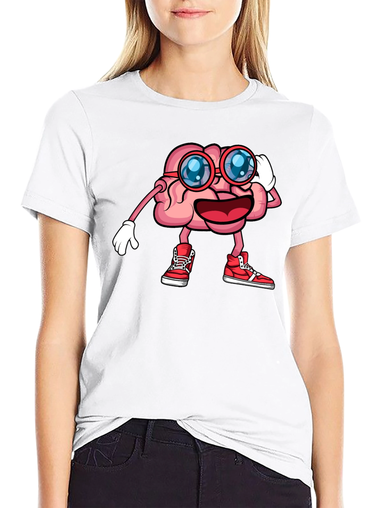 Black Brainy Graphic Tee - Funny Cartoon Brain T-Shirt view 9