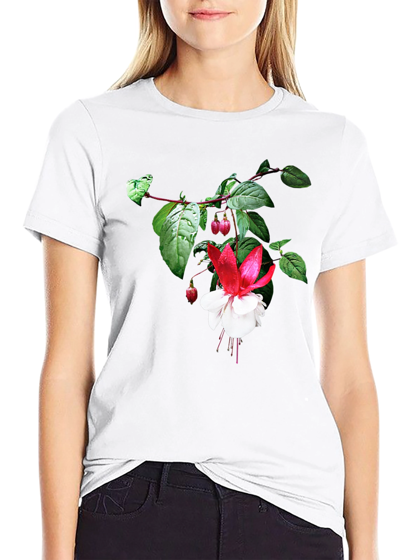 Black Floral Graphic Tee - Black Cotton Blend view 9