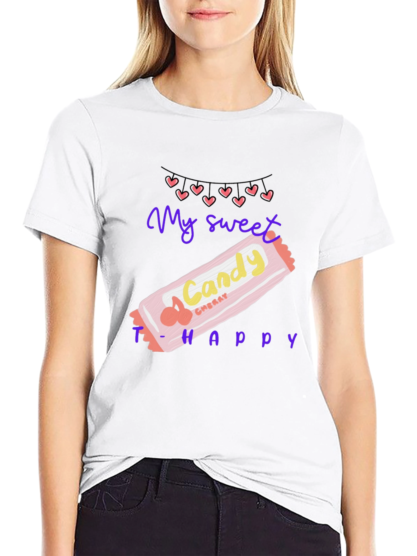 Black Sweet Candy Cherry Happy T-Shirt view 9