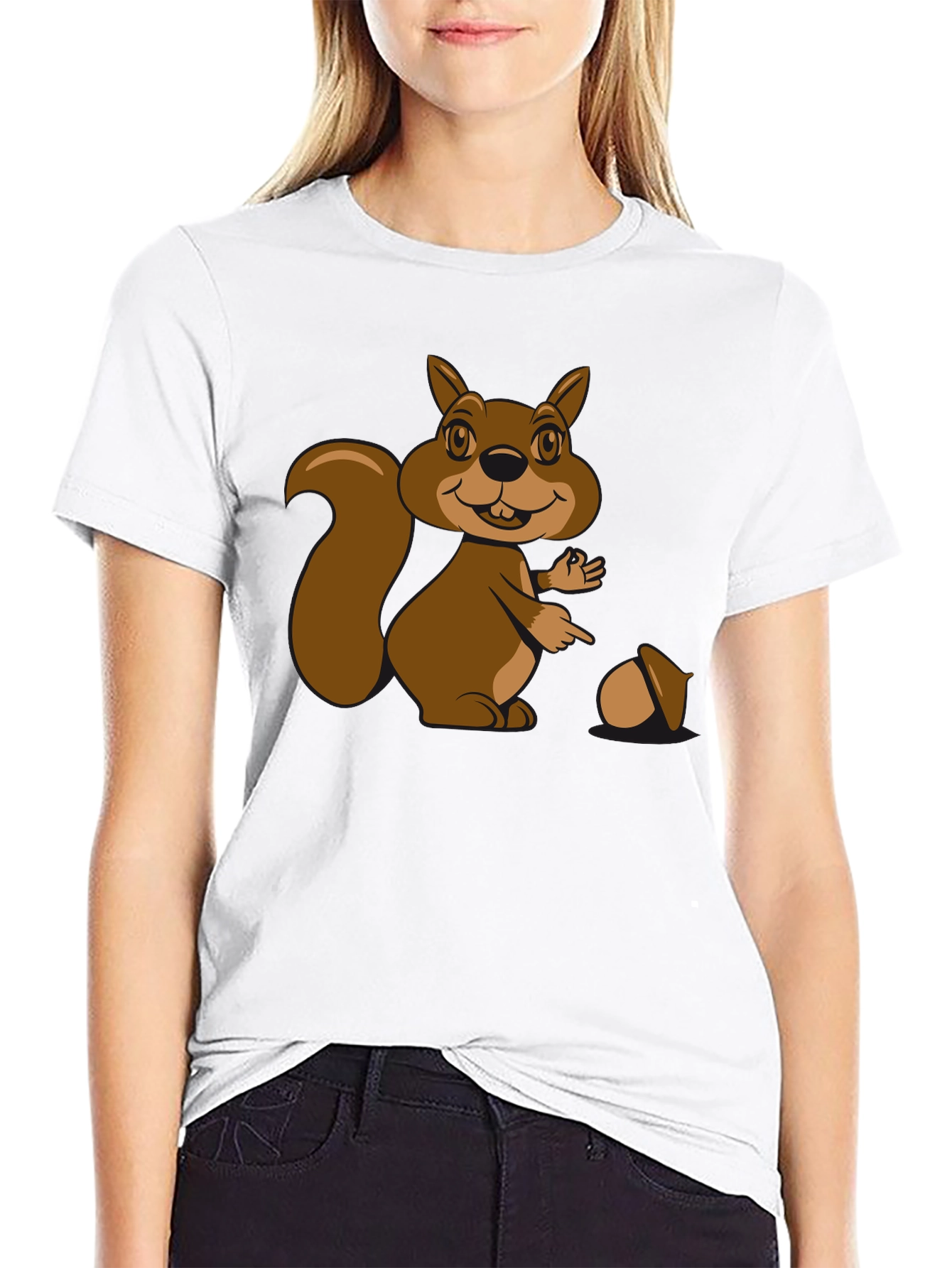Black Cartoon Squirrel Graphic T-Shirt - Black Cotton Tee view 9