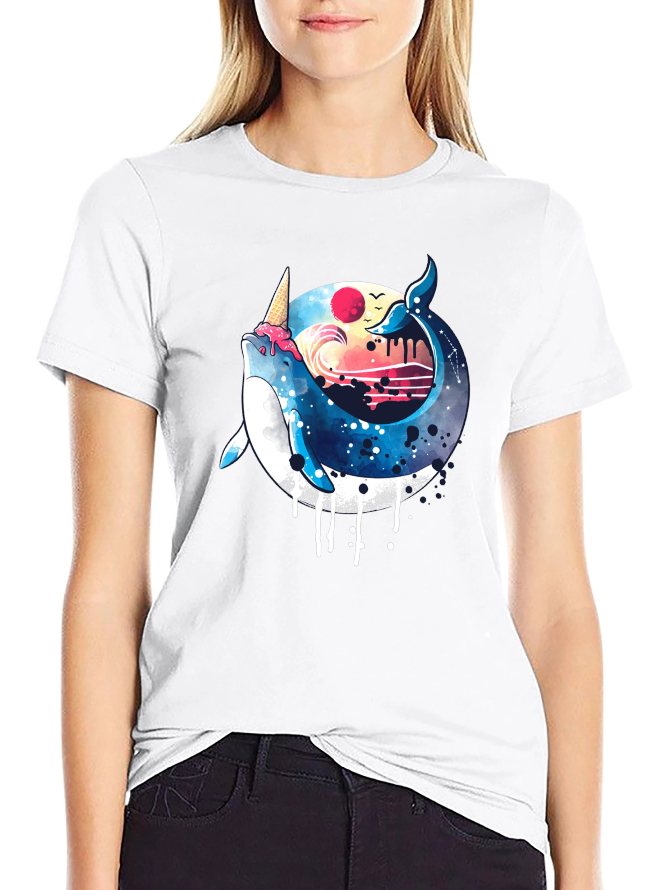 Black Whimsical Whale Ice Cream T-Shirt view 9