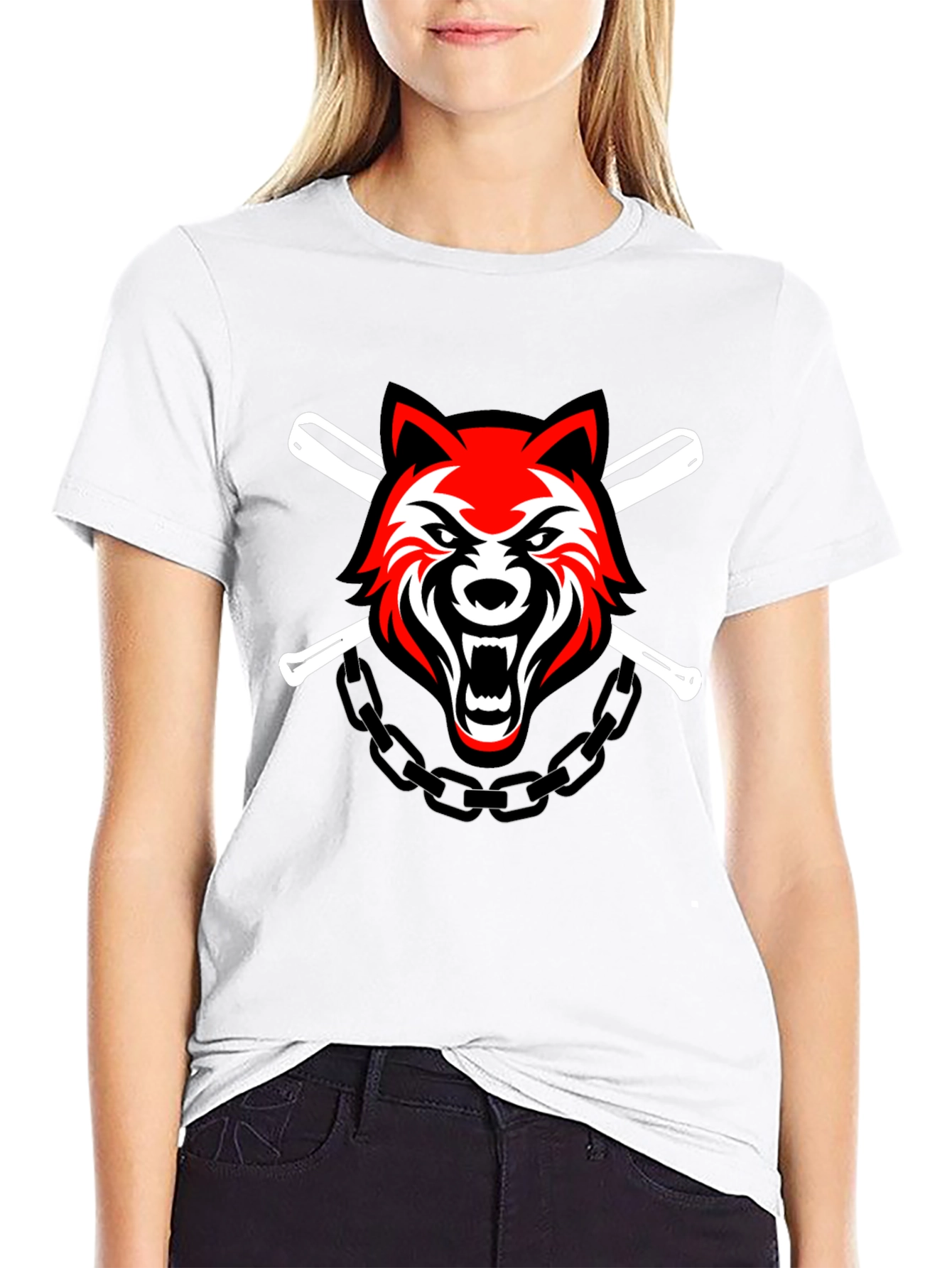 Black Wolf & Baseball Bats Graphic T-Shirt view 9