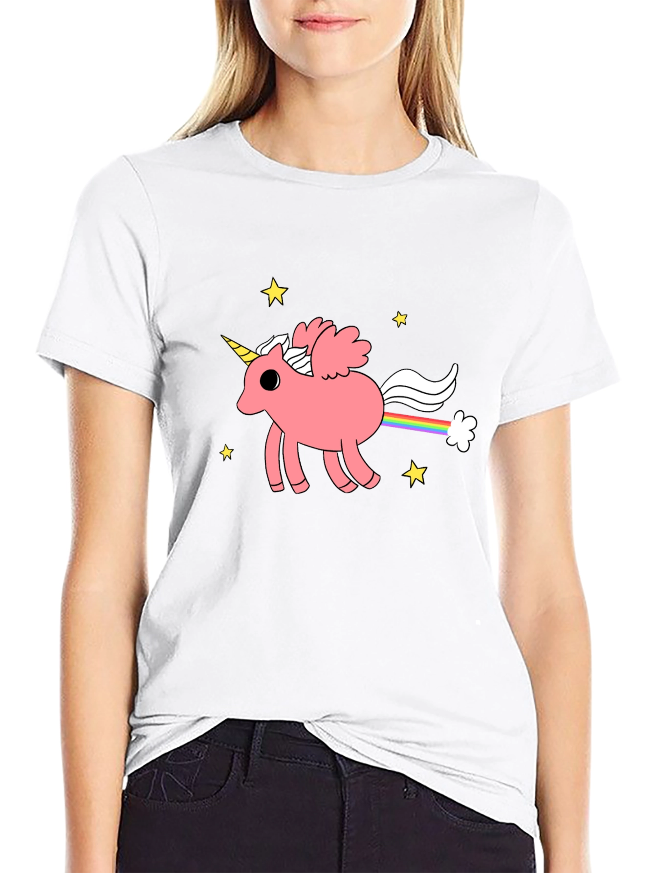Black Unicorn Rainbow Poop Graphic T-Shirt view 9