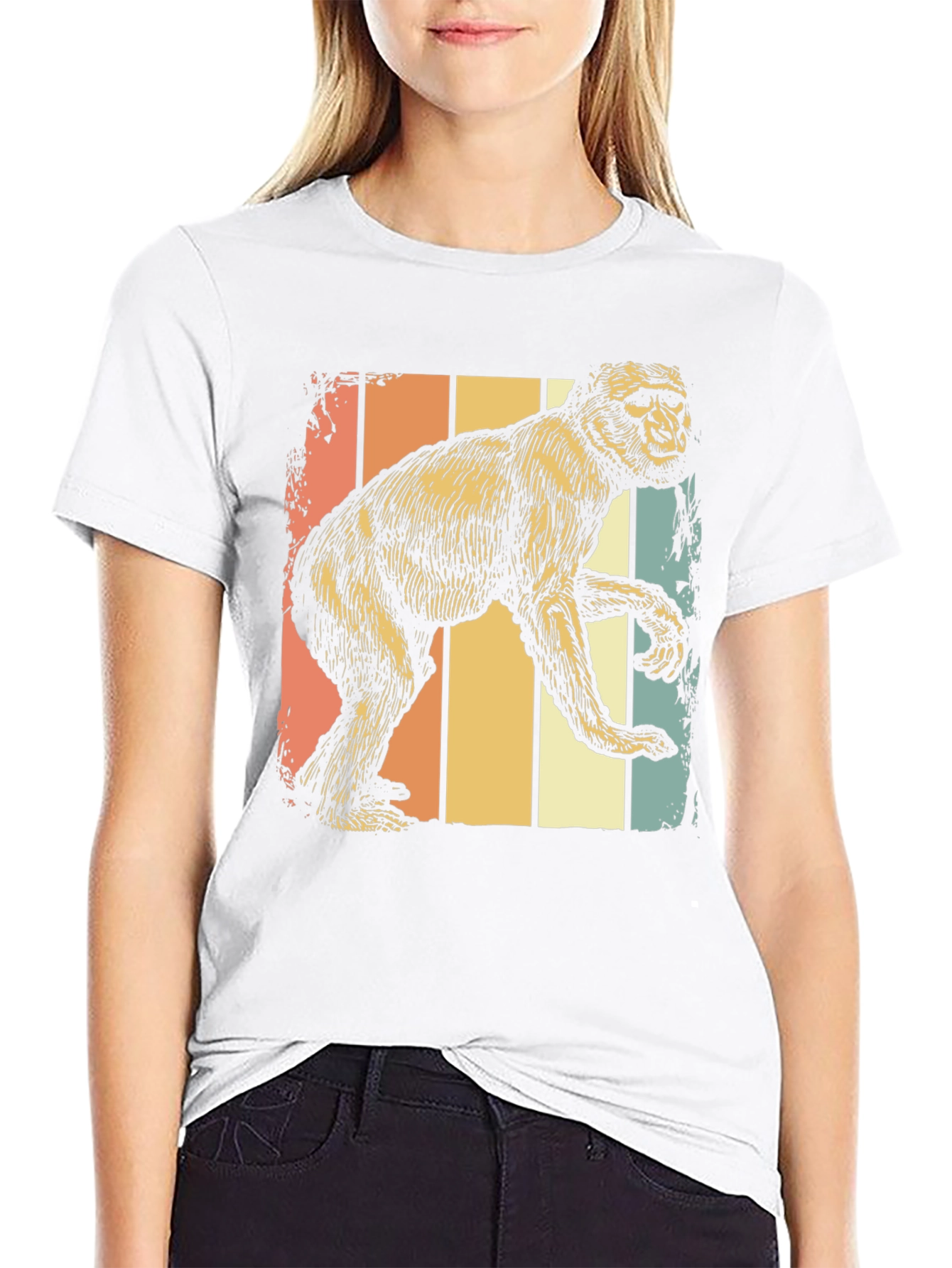 Black Retro Monkey Graphic Tee - Vintage Style Comfort view 9