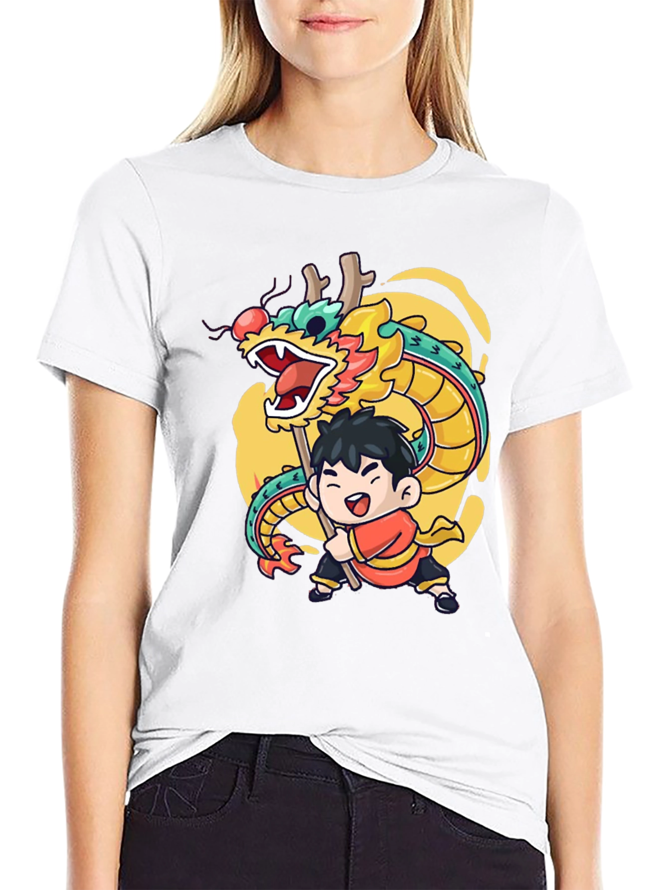 Black Dragon Dance Graphic Tee - Black Cotton Blend view 9