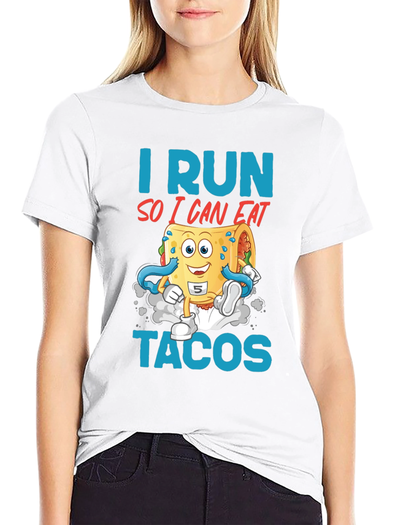 Black I Run So I Can Eat Tacos Graphic Tee view 9