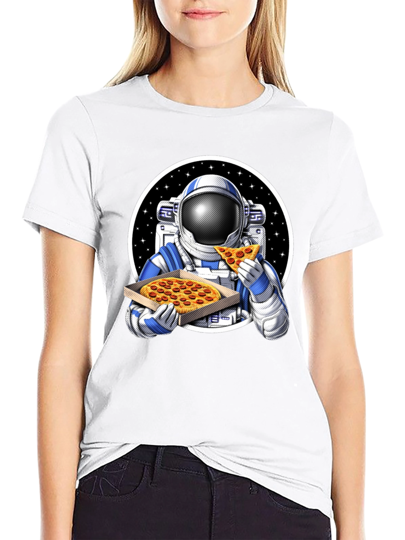 Black Astronaut Pizza Graphic Tee - Space Foodie T-Shirt view 9