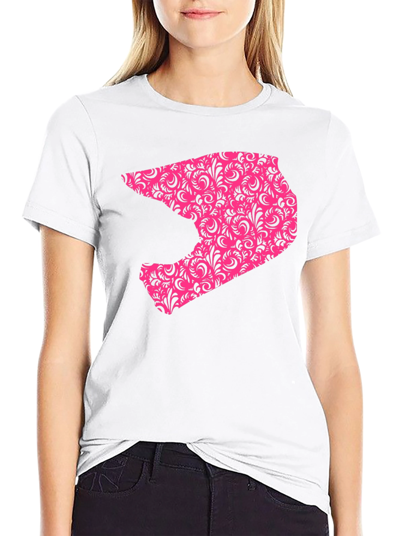 Black Men's Black T-shirt with Pink Helmet Design view 9